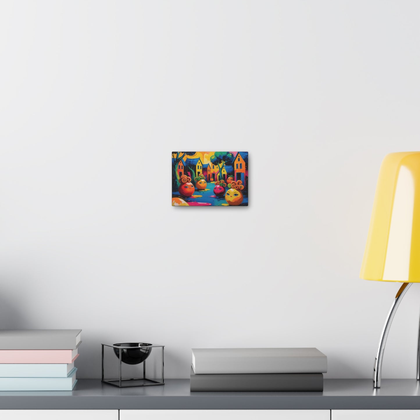 Vibrant Art Canvas Gallery Wraps - Whimsical Colorful Village Scene