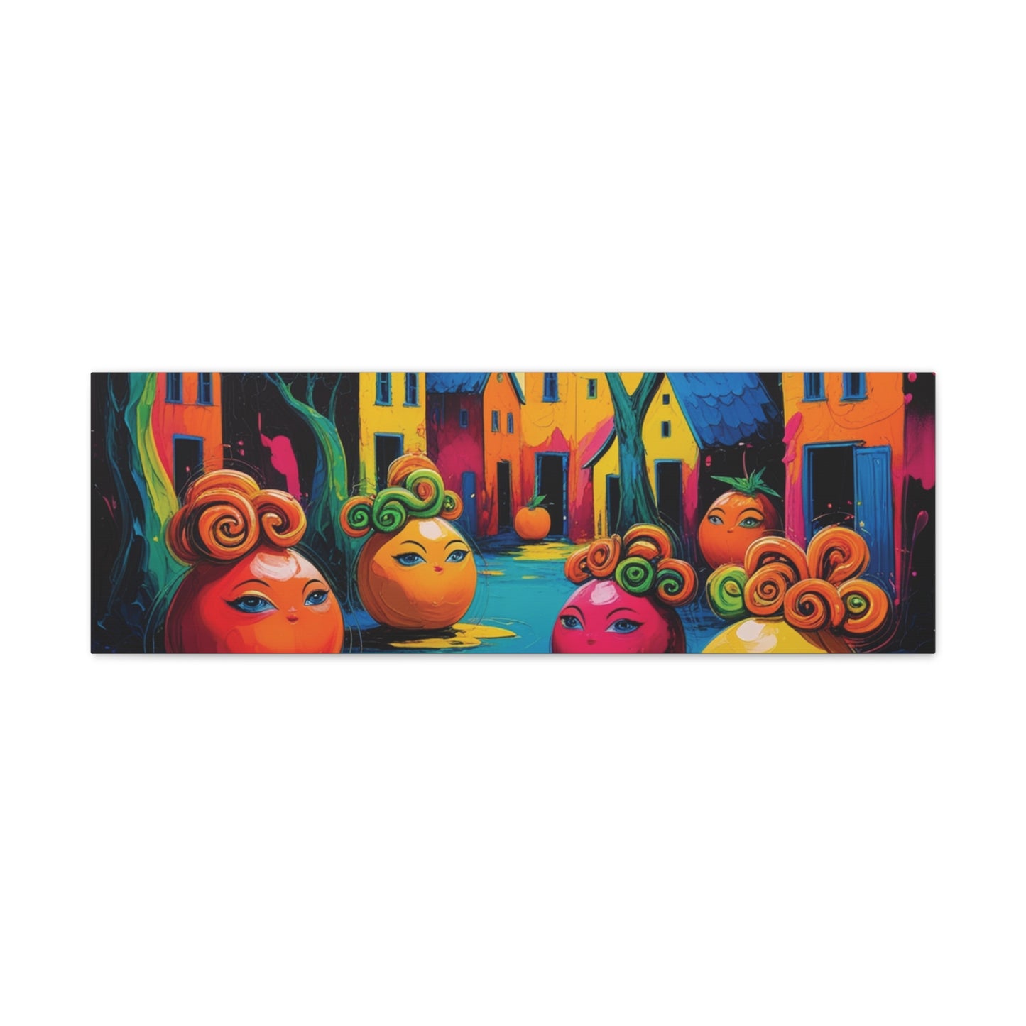 Vibrant Art Canvas Gallery Wraps - Whimsical Colorful Village Scene
