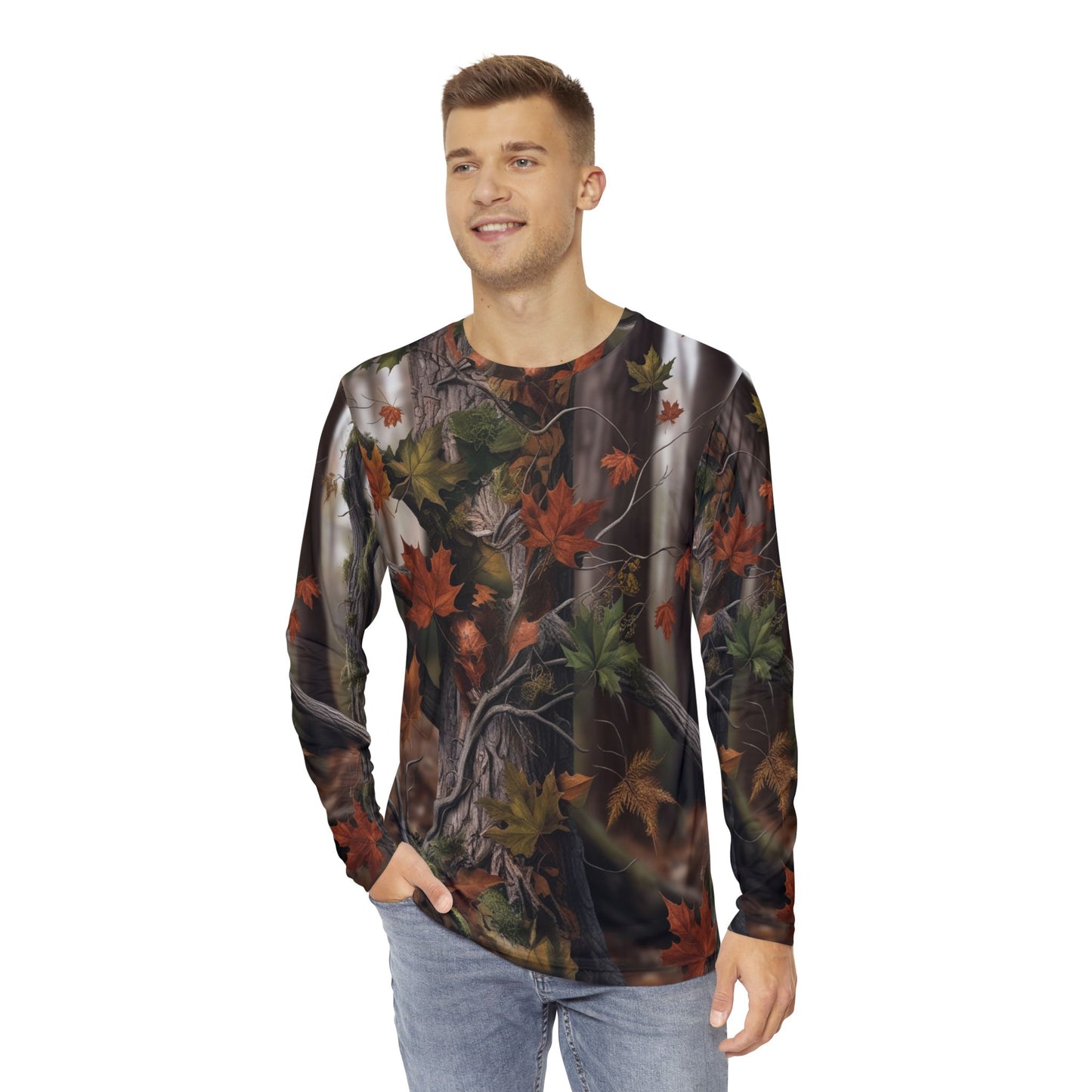 Autumn Forest Men's Long Sleeve Shirt - Nature-Inspired Cozy Fashion