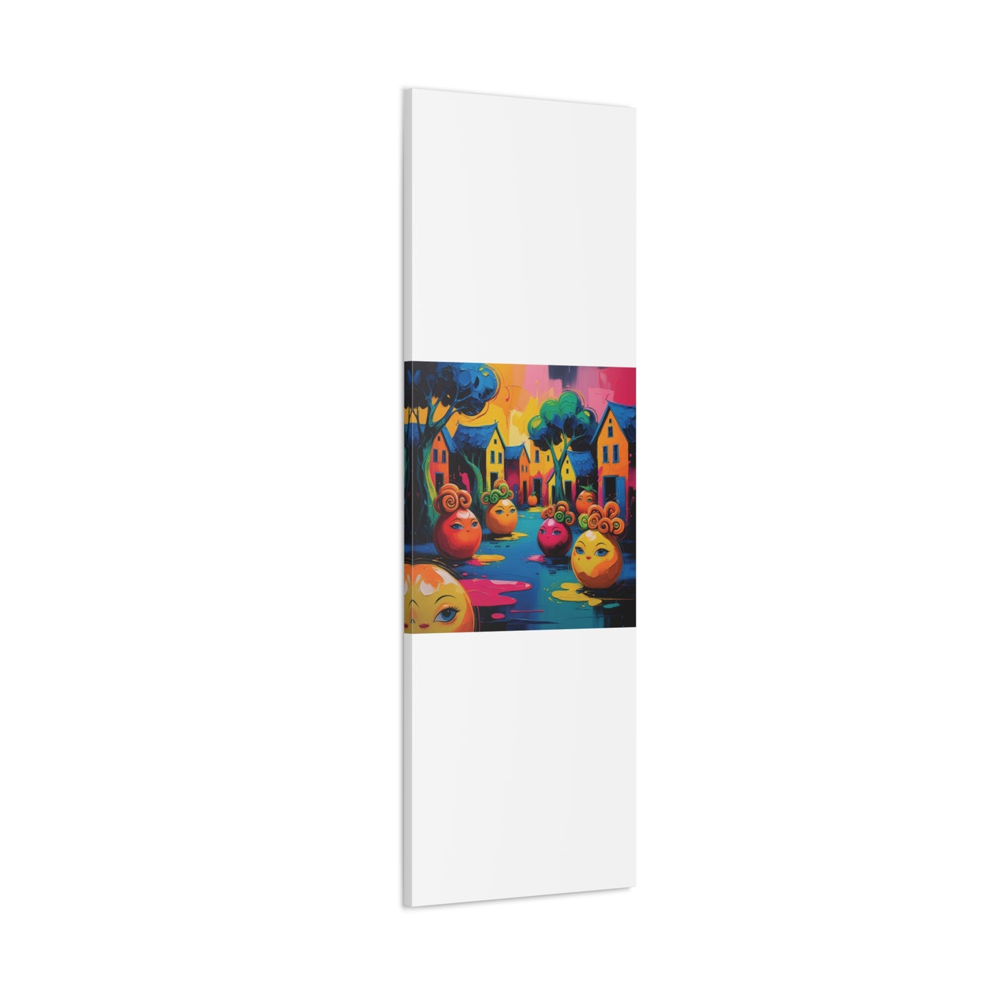 Vibrant Art Canvas Gallery Wraps - Whimsical Colorful Village Scene