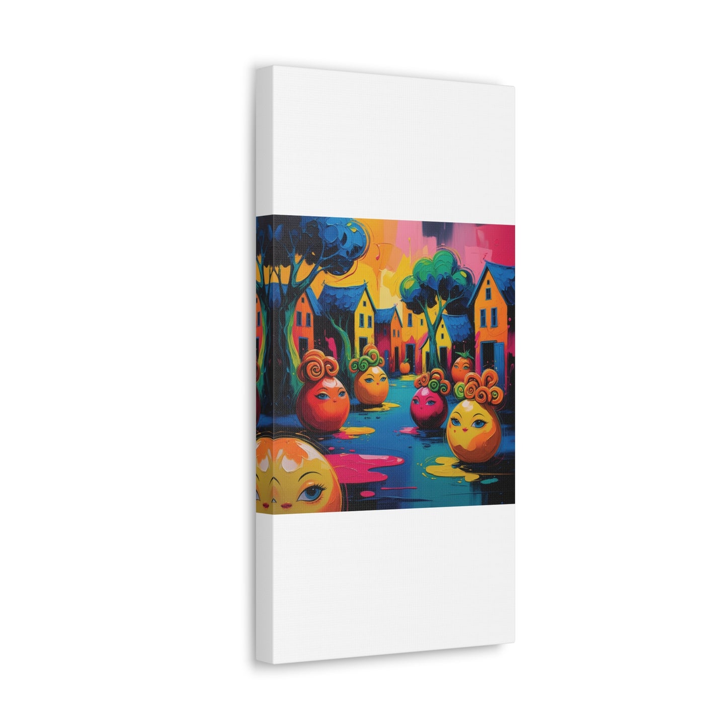 Vibrant Art Canvas Gallery Wraps - Whimsical Colorful Village Scene