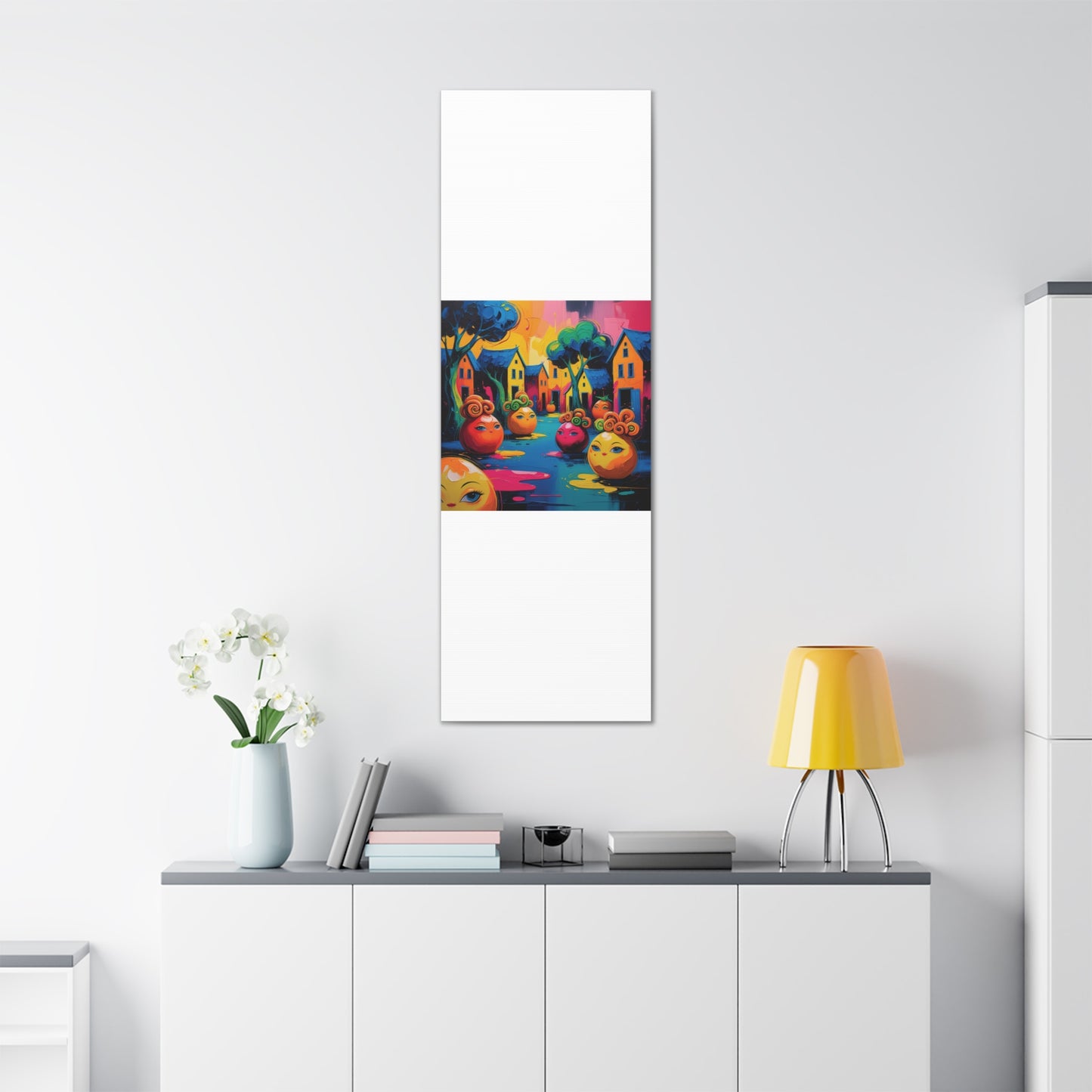 Vibrant Art Canvas Gallery Wraps - Whimsical Colorful Village Scene