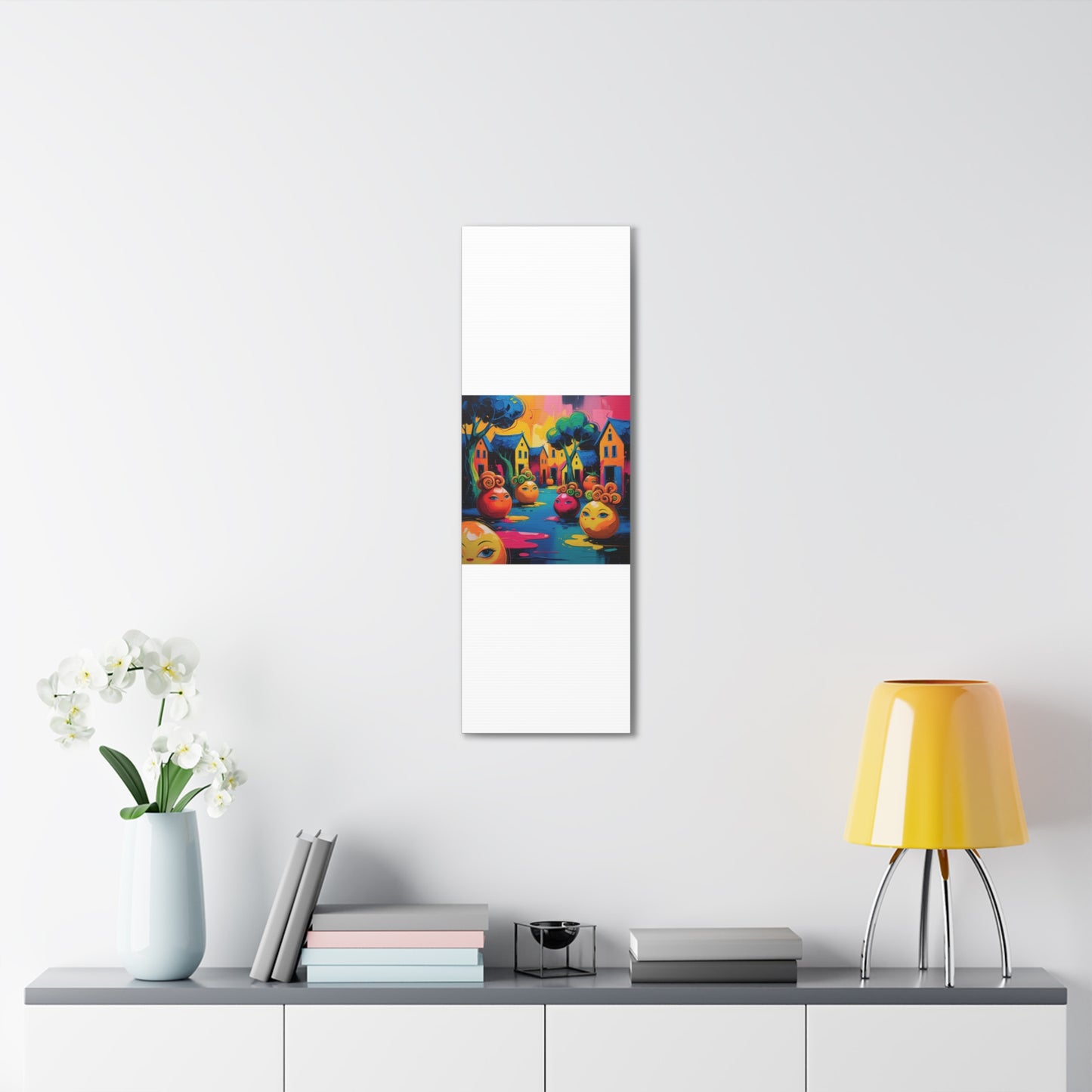 Vibrant Art Canvas Gallery Wraps - Whimsical Colorful Village Scene