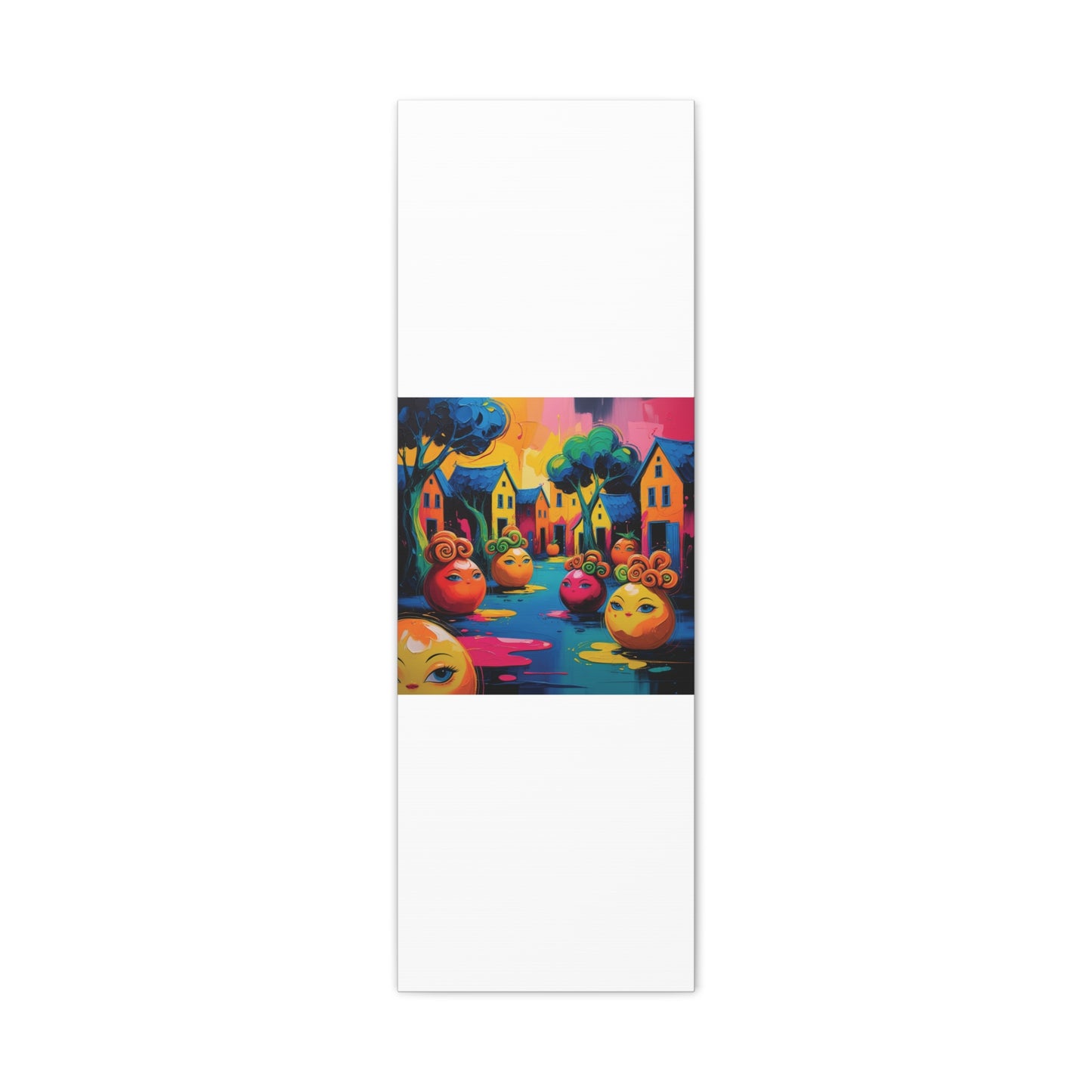 Vibrant Art Canvas Gallery Wraps - Whimsical Colorful Village Scene