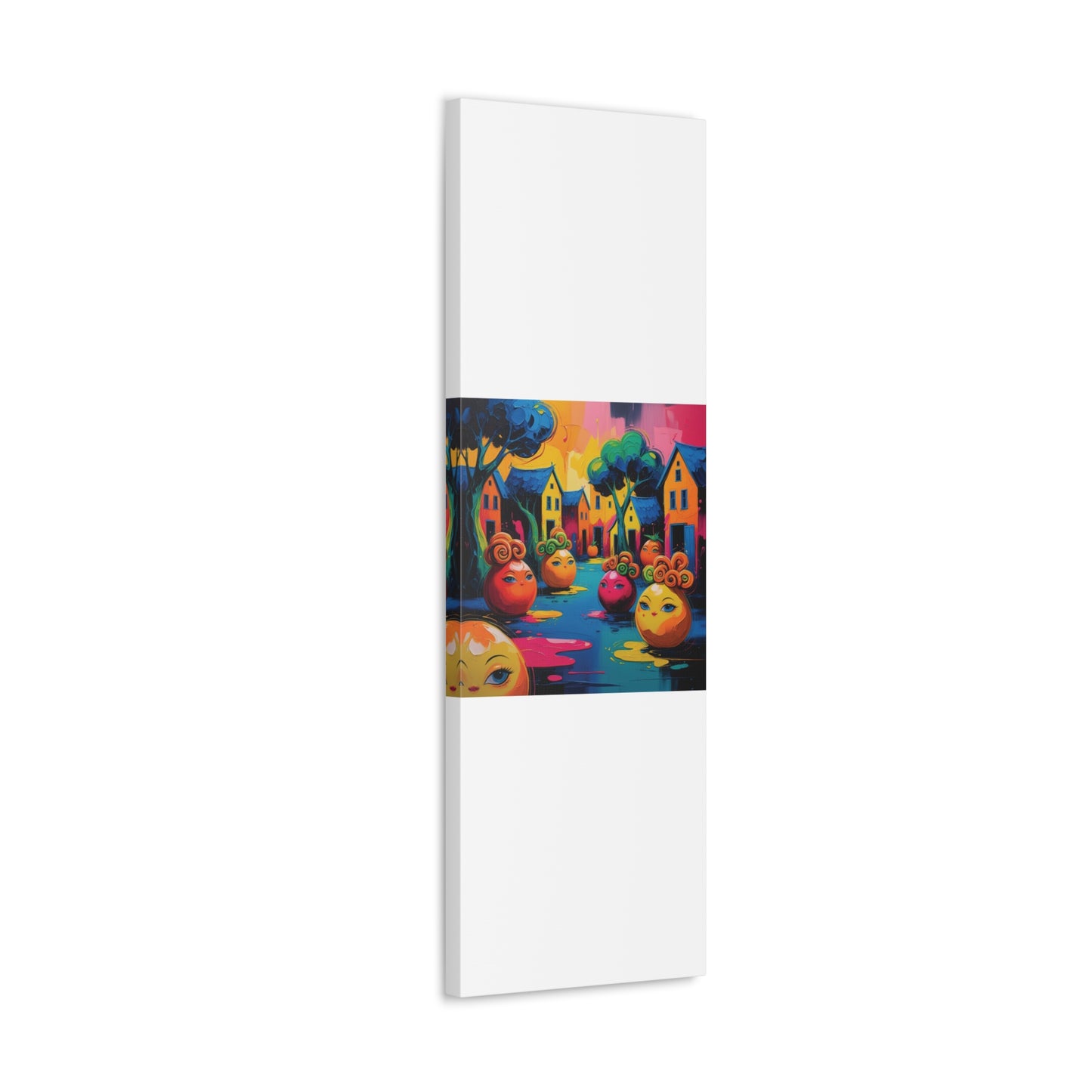 Vibrant Art Canvas Gallery Wraps - Whimsical Colorful Village Scene