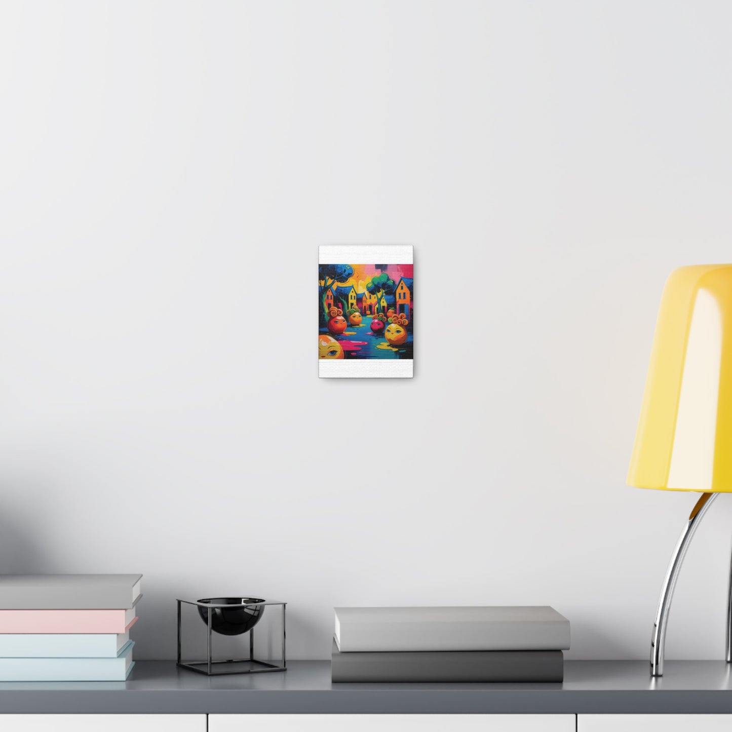 Vibrant Art Canvas Gallery Wraps - Whimsical Colorful Village Scene