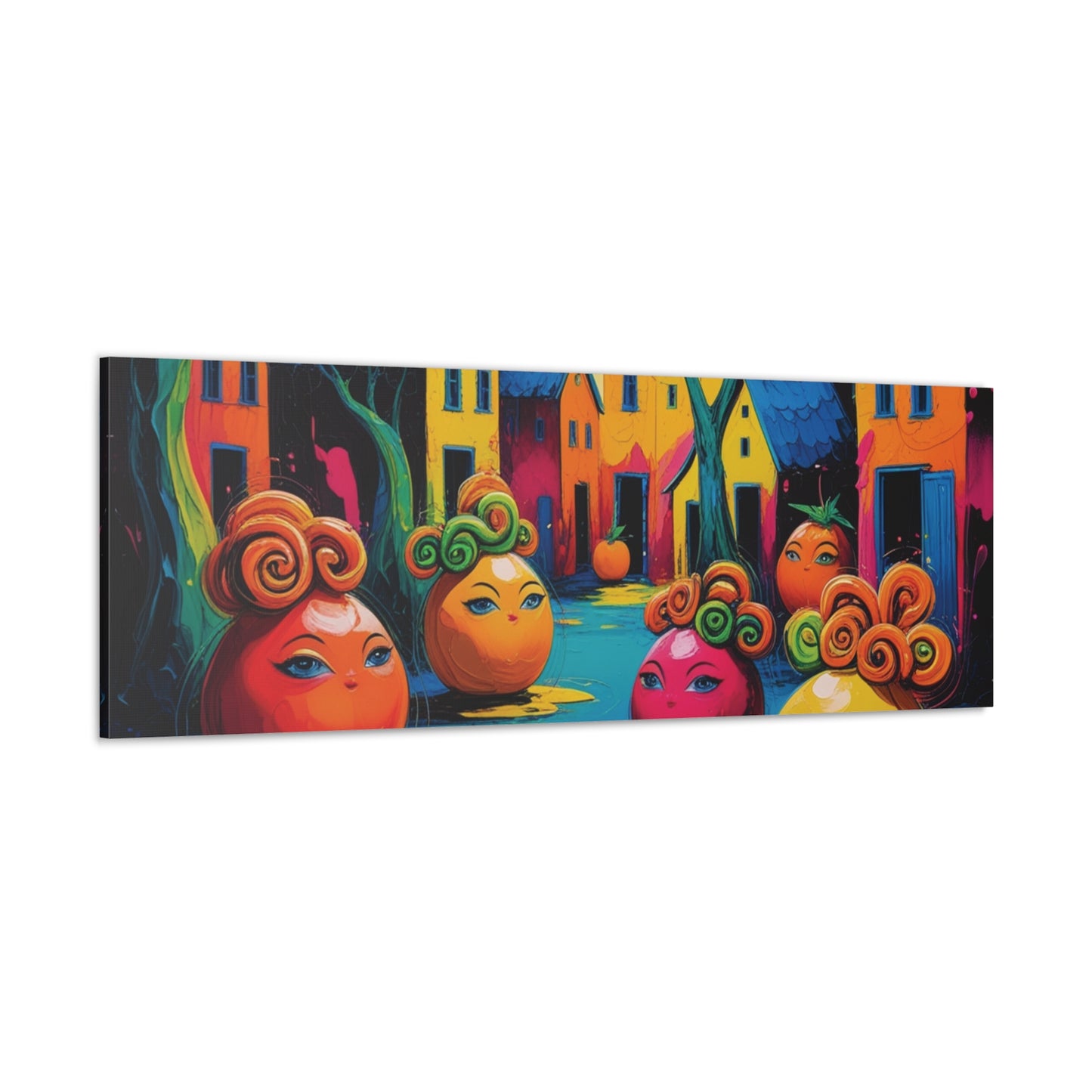 Vibrant Art Canvas Gallery Wraps - Whimsical Colorful Village Scene