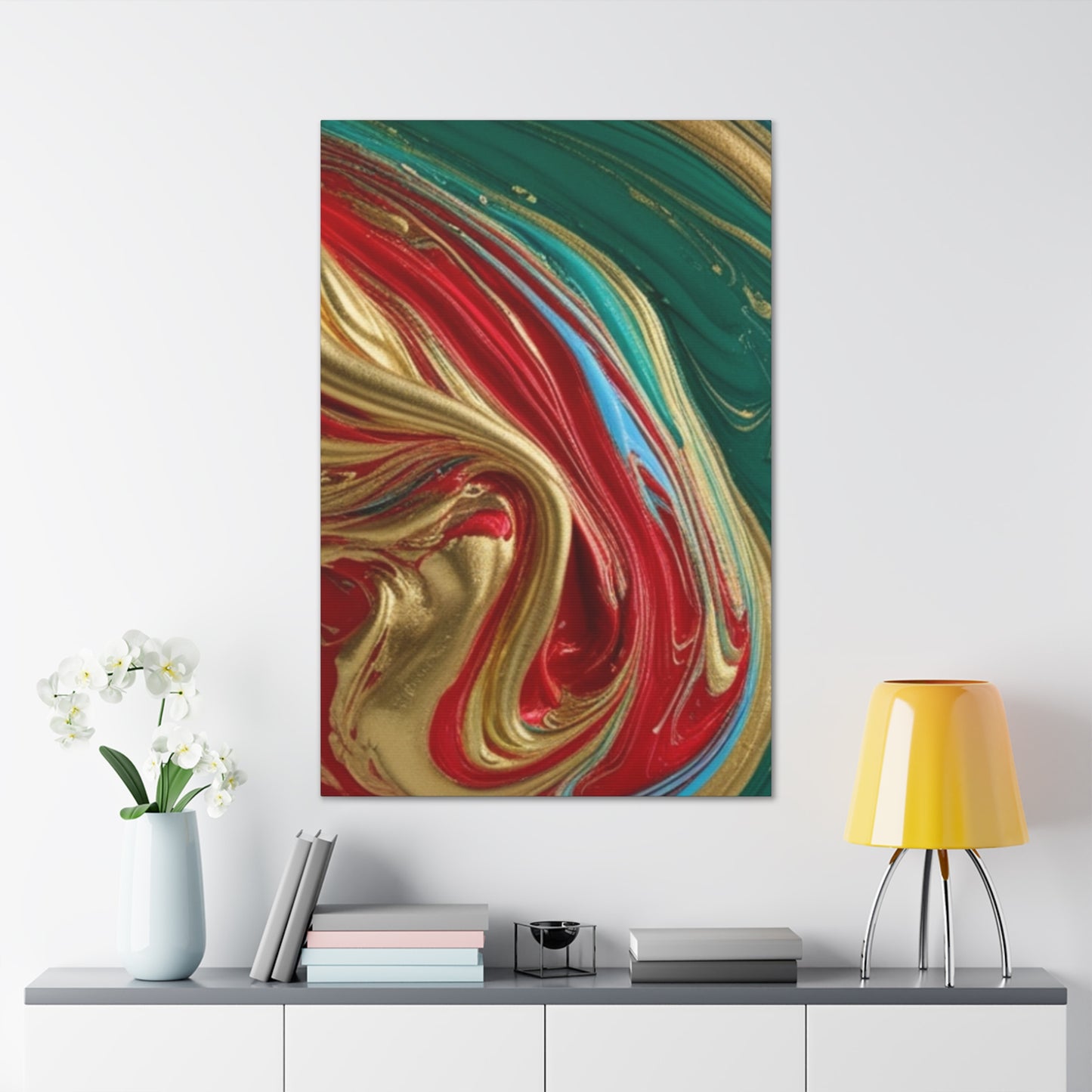 Abstract Swirl – Gold, Red, Blue, and Green Gallery Wrapped Canvas