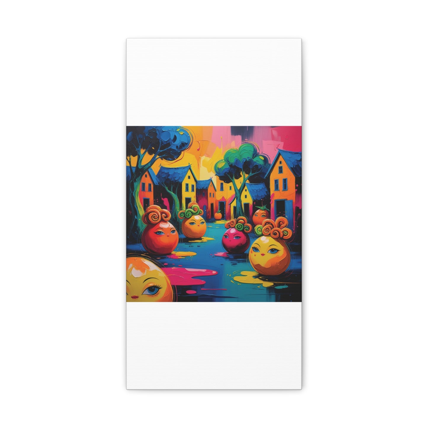 Vibrant Art Canvas Gallery Wraps - Whimsical Colorful Village Scene