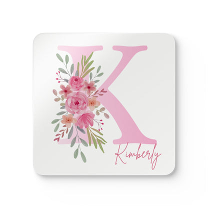 Personalized Floral Initial Corkwood Coaster Set