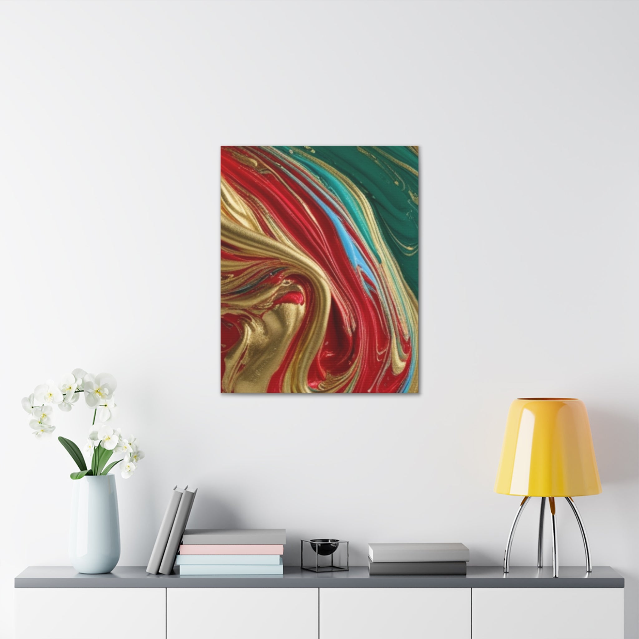 Abstract Swirl – Gold, Red, Blue, and Green Gallery Wrapped Canvas