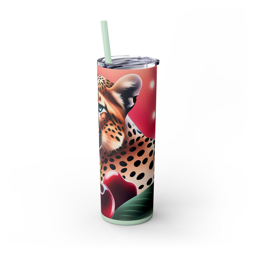 Wild Cherry Leopard Skinny Tumbler with Straw, 20oz - Vibrant Travel Mug for Nature Lovers