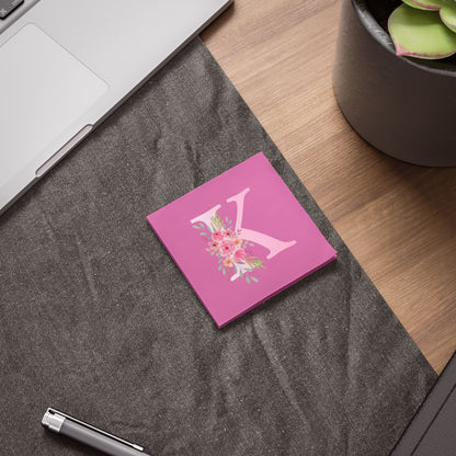 Personalized Floral Initial Post-it® Note Pads - Custom Pink Sticky Notes