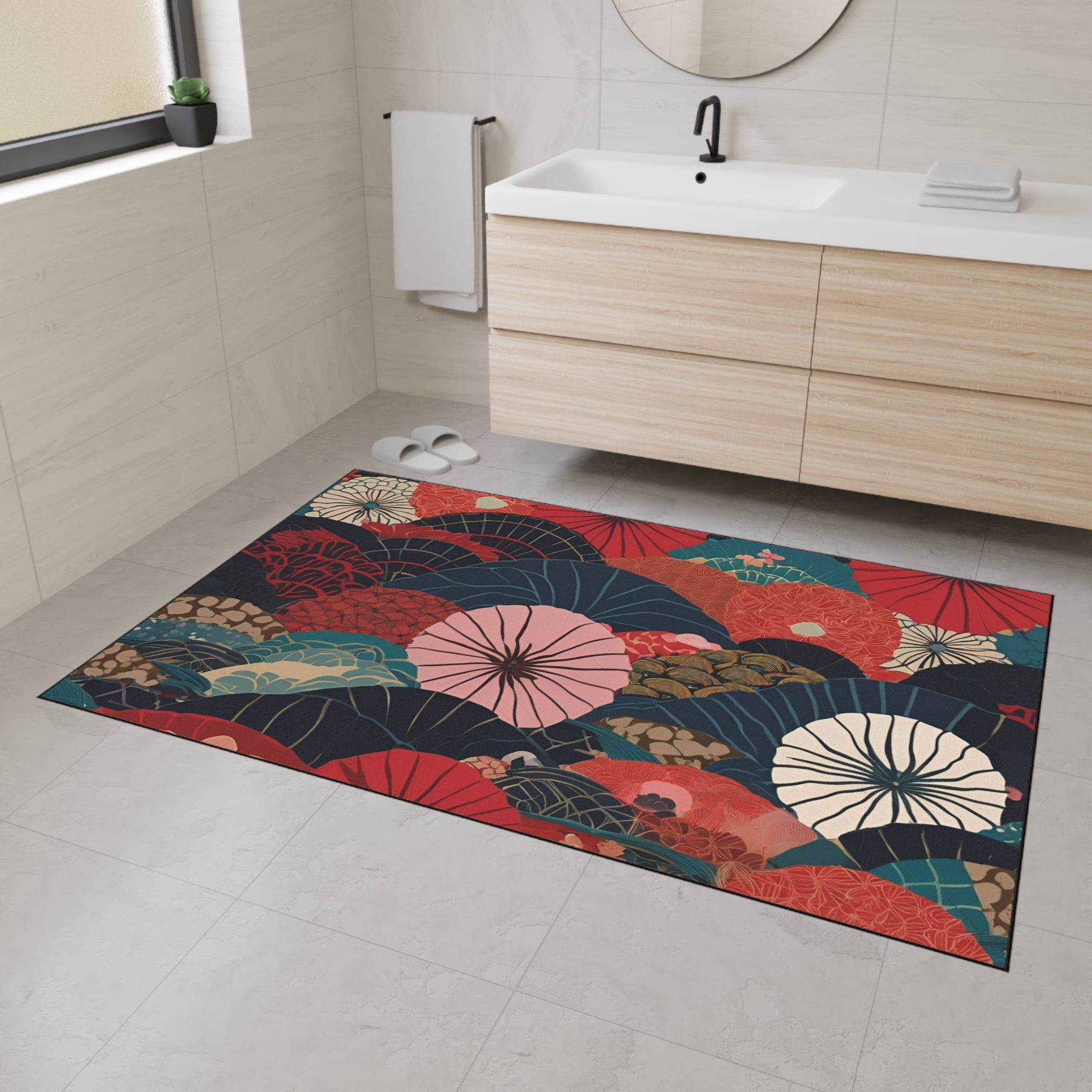 Artistic Heavy Duty Floor Mat - Vibrant Fan Design for Home and Office