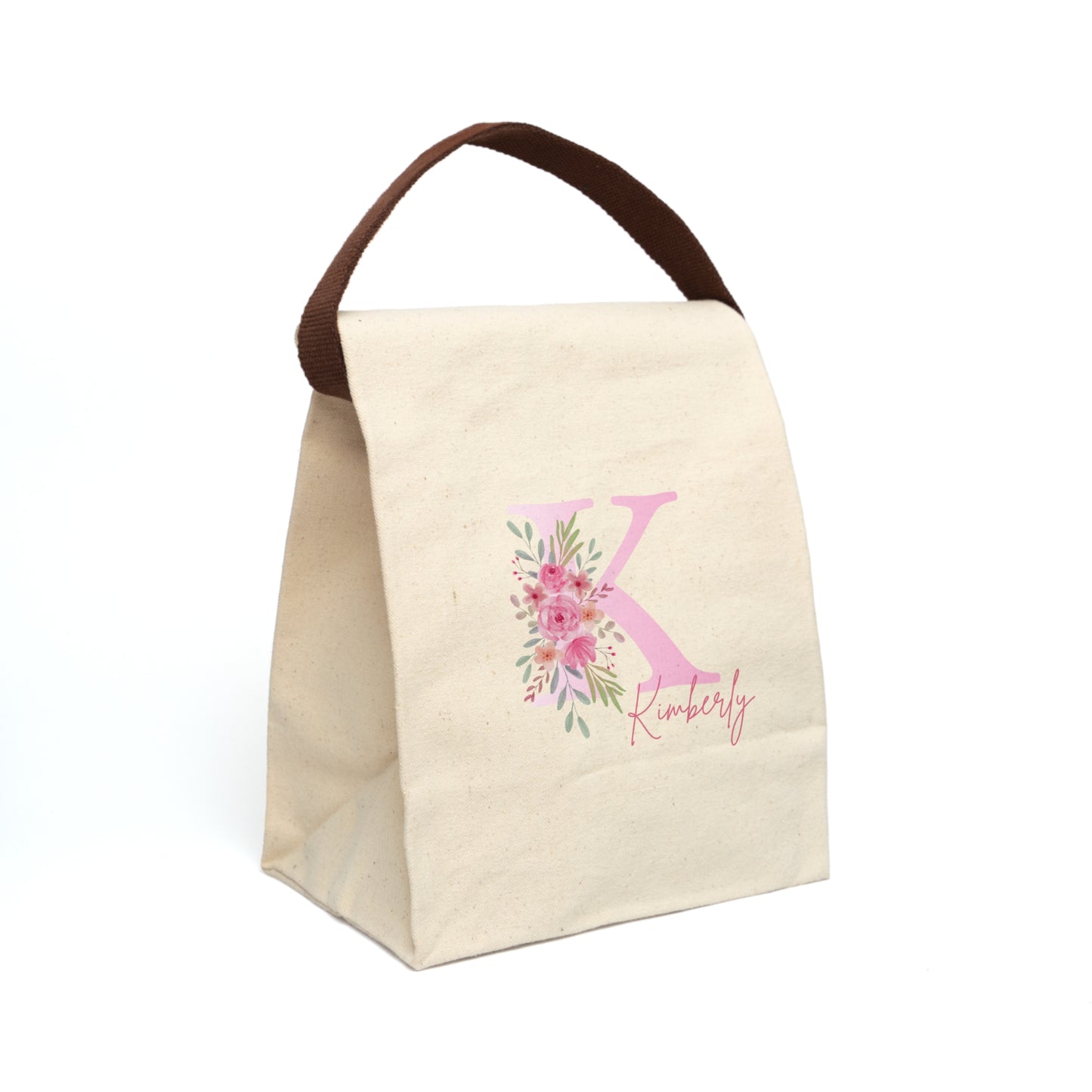 Personalized Floral Canvas Lunch Bag with Strap - Stylish and Eco-Friendly