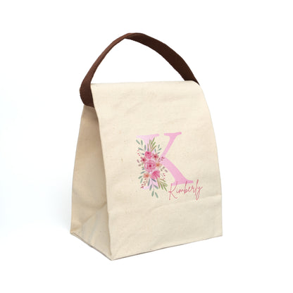 Personalized Floral Canvas Lunch Bag with Strap - Stylish and Eco-Friendly