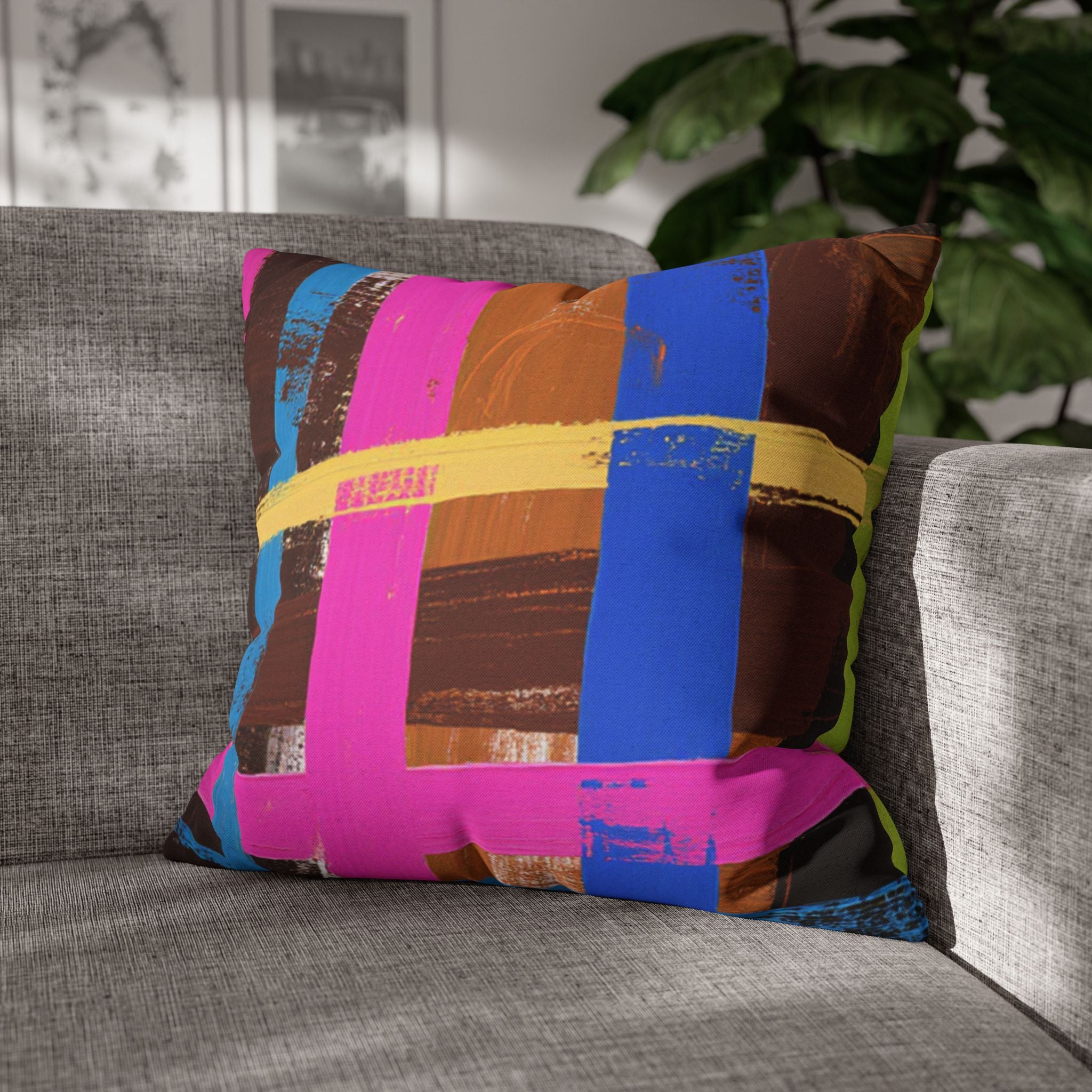 Plaid Accent Colorful Throw Pillow