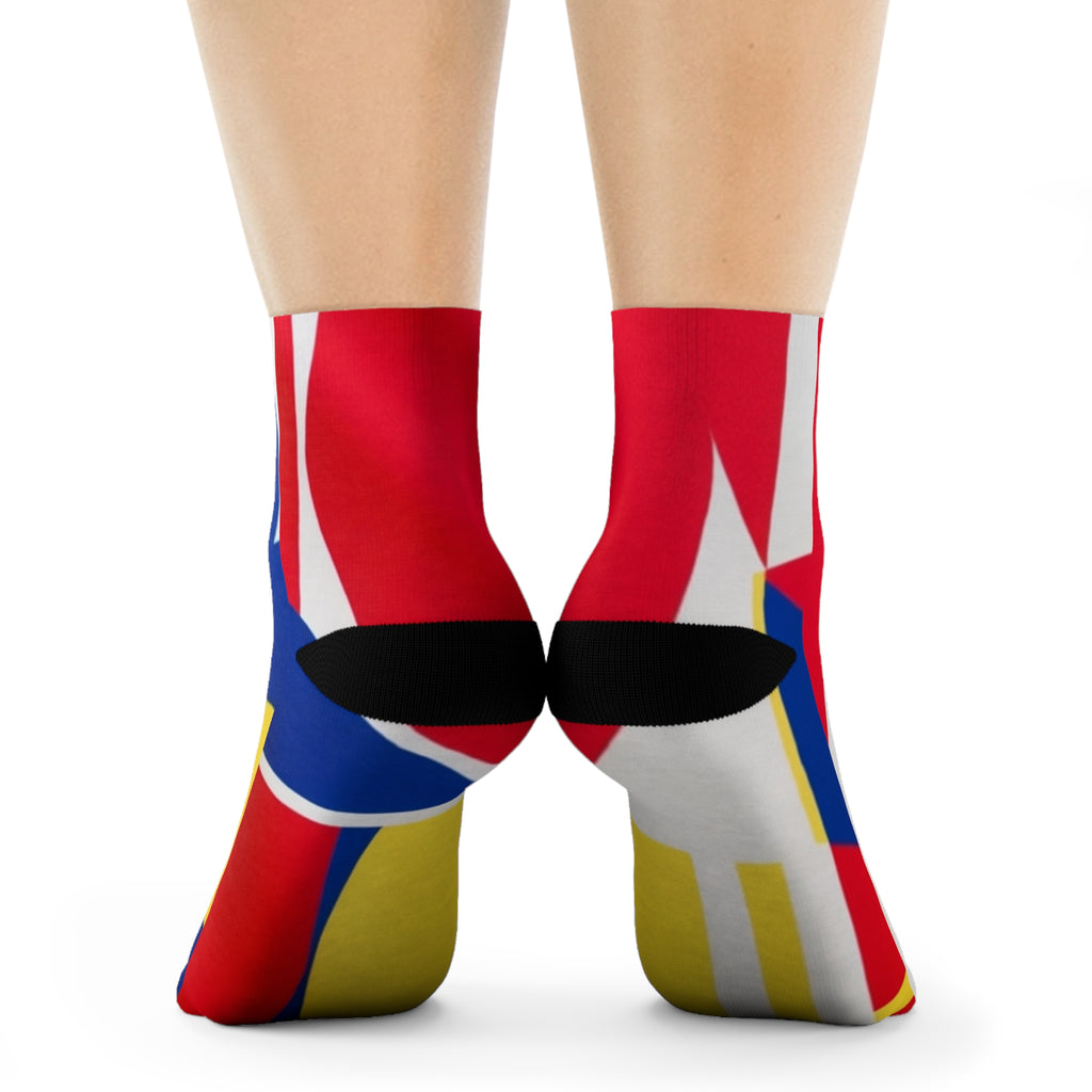 Abstract Color Block Crew Socks