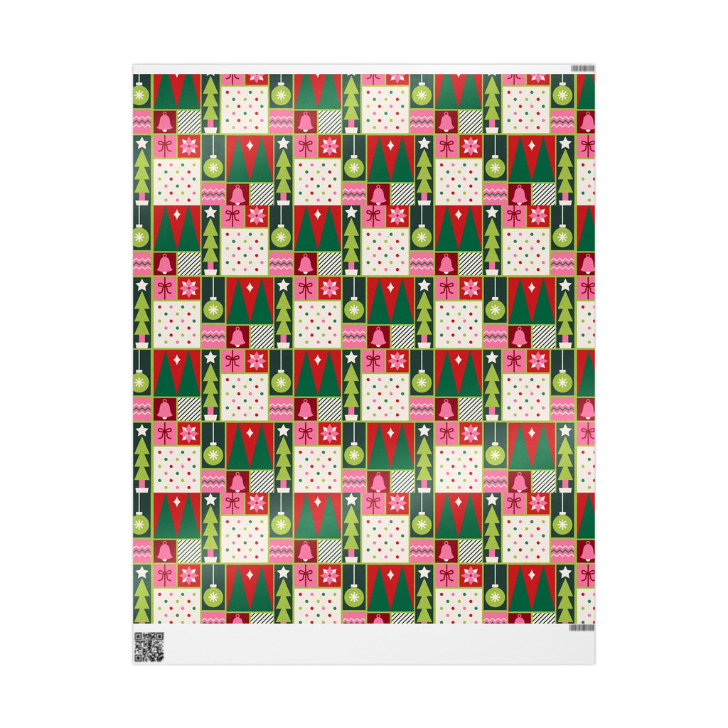 Christmas Patchwork Wrapping Paper Roll — Festive Green & Red Holiday Gift Wrap