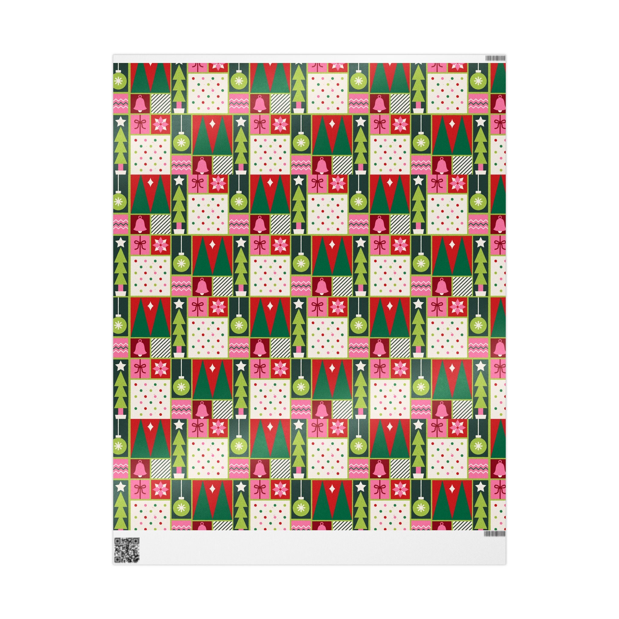 Christmas Patchwork Wrapping Paper Roll — Festive Green & Red Holiday Gift Wrap