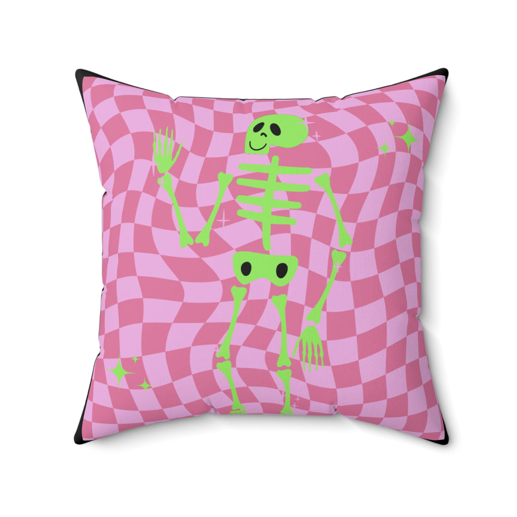 Skeleton Faux Suede Square Pillow