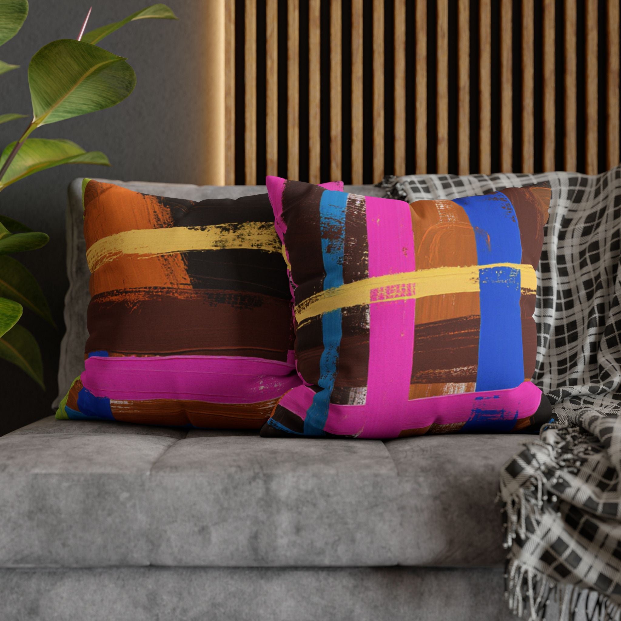 Plaid Accent Colorful Throw Pillow