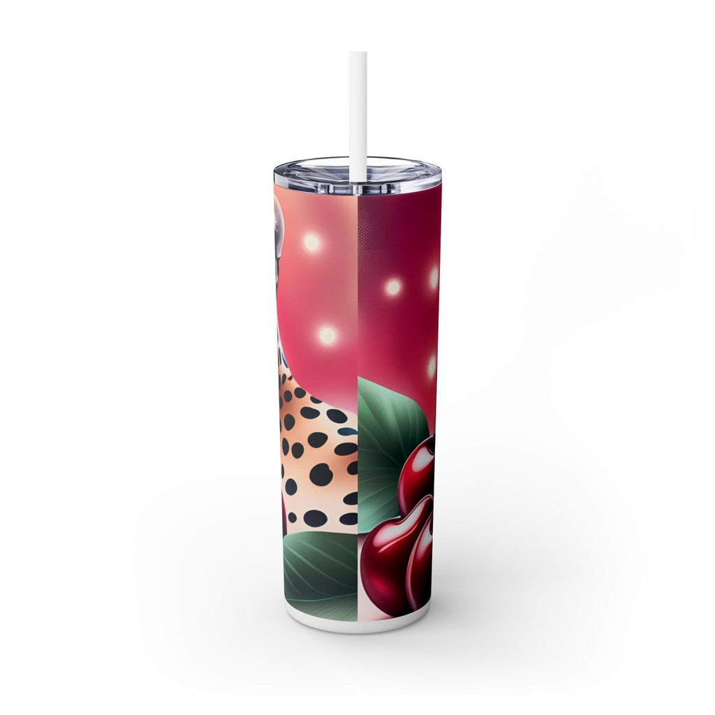 Wild Cherry Leopard Skinny Tumbler with Straw, 20oz - Vibrant Travel Mug for Nature Lovers