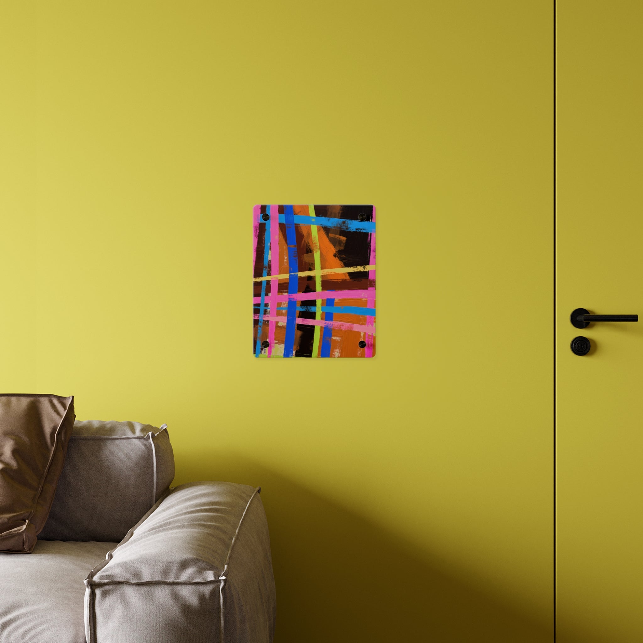 Abstract Neon Grid Acrylic Wall Art Panel — Colorful Modern Geometric Decor