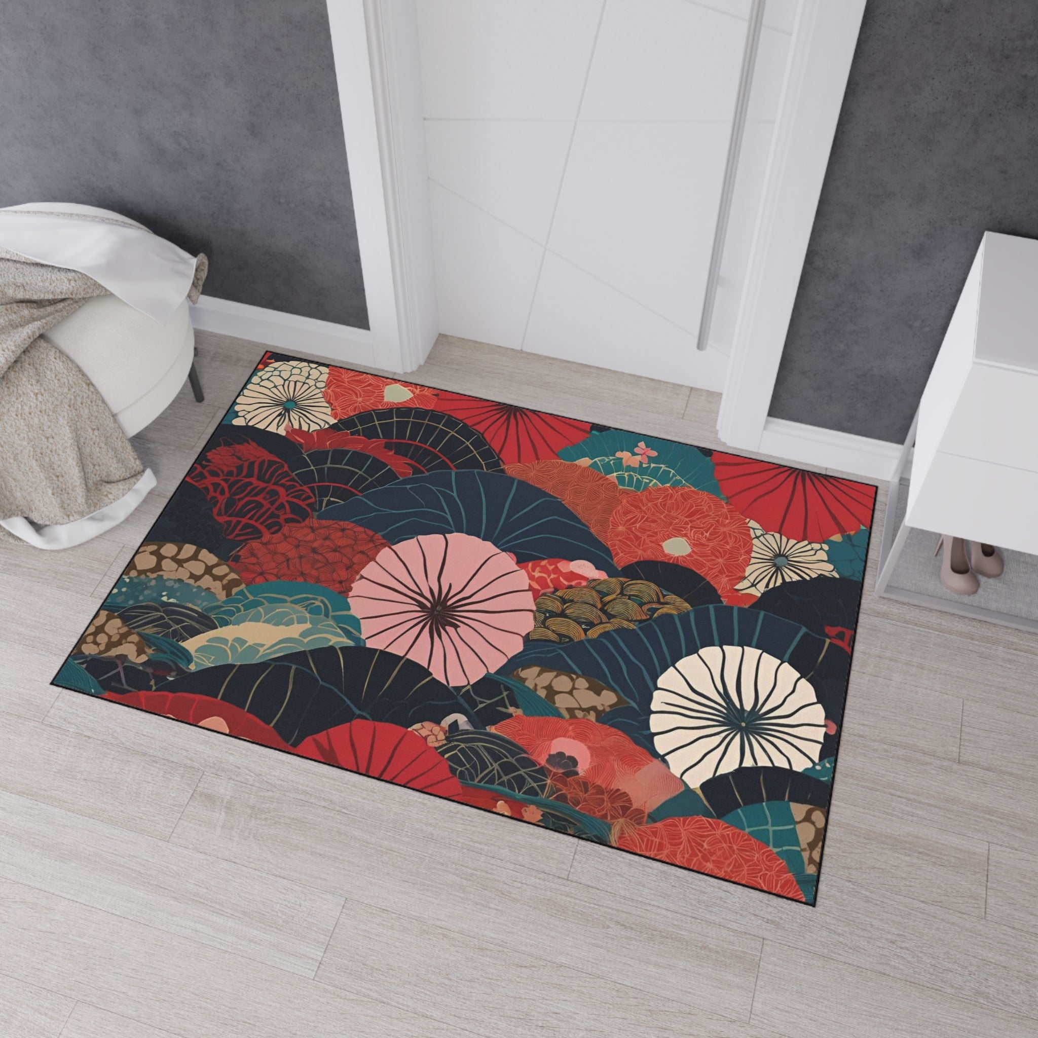 Artistic Heavy Duty Floor Mat - Vibrant Fan Design for Home and Office