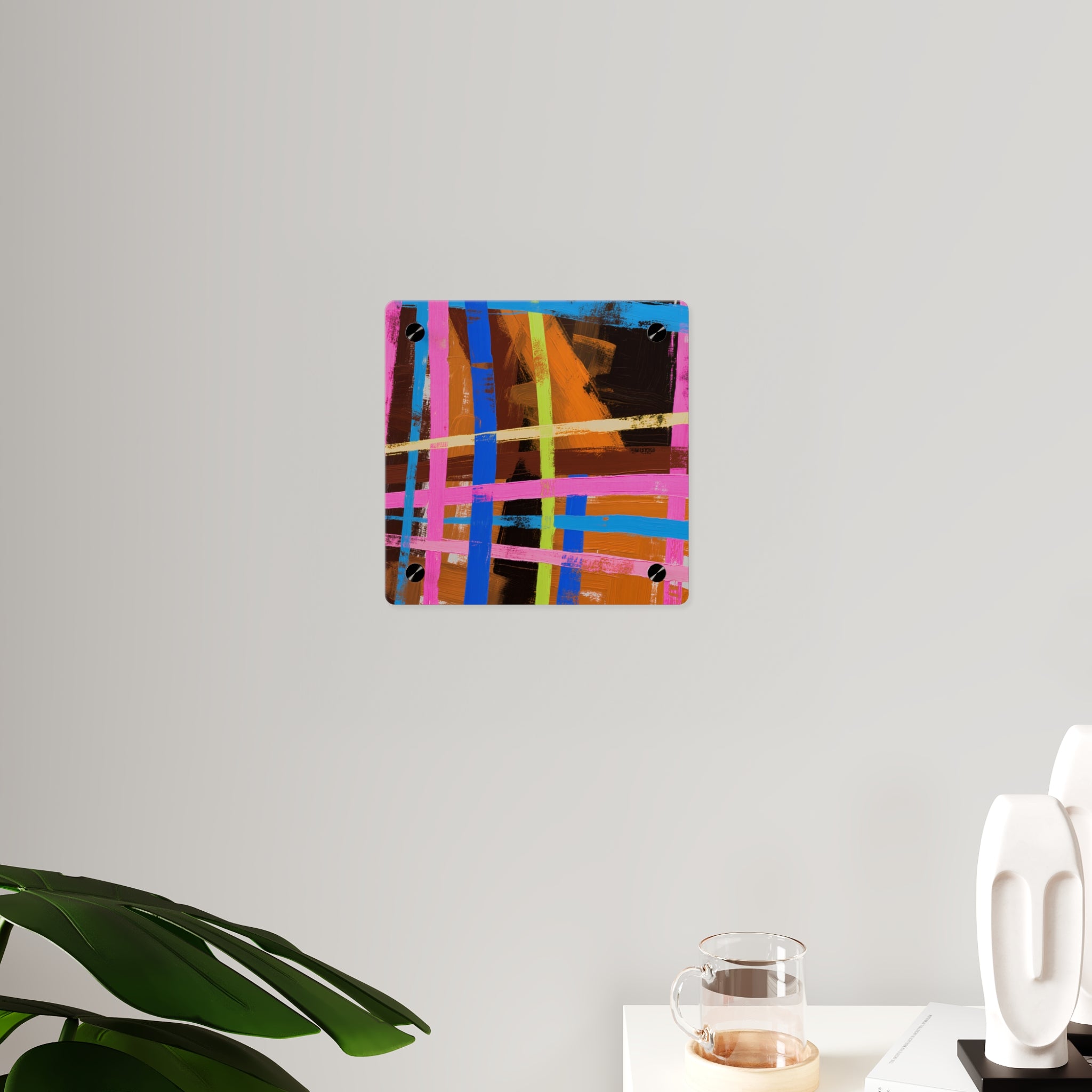 Abstract Neon Grid Acrylic Wall Art Panel — Colorful Modern Geometric Decor