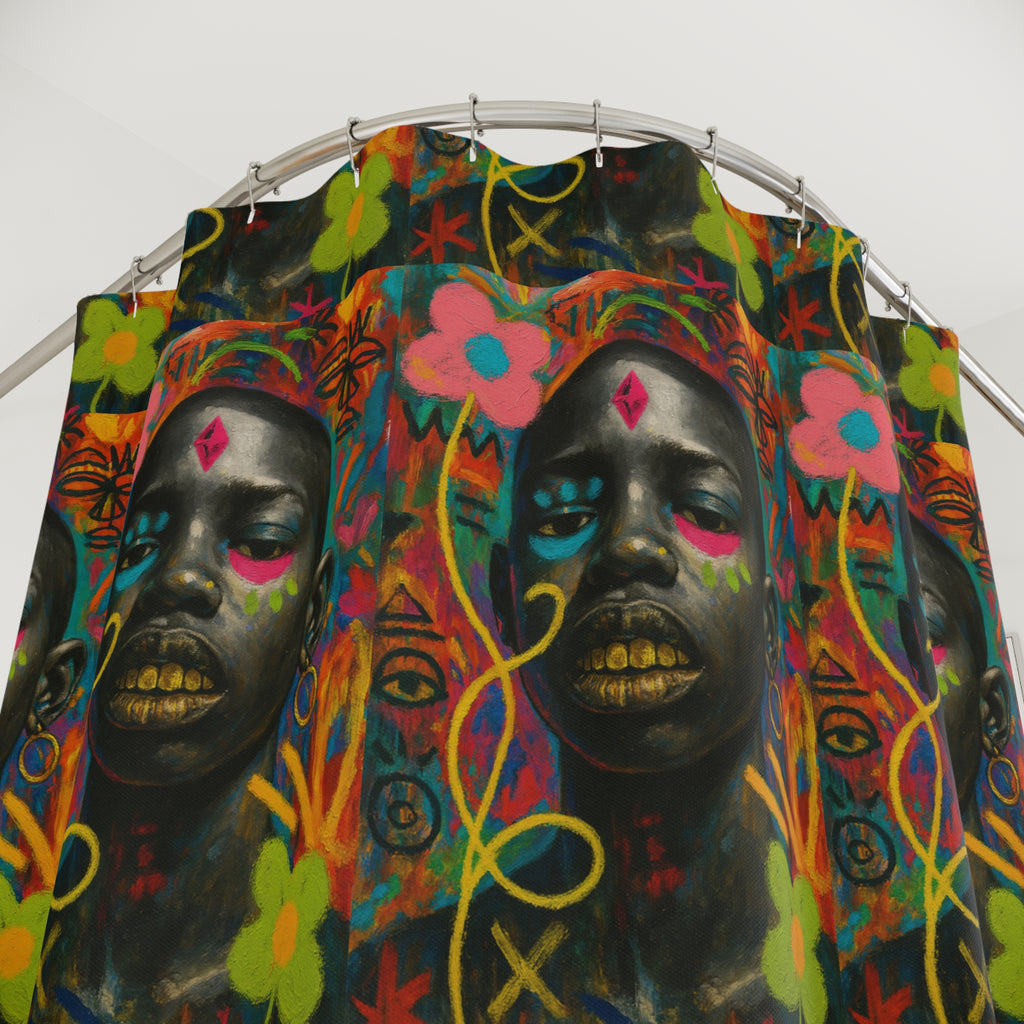 Bold Afrocentric Art Shower Curtain — Vibrant Floral Portrait Bathroom Decor