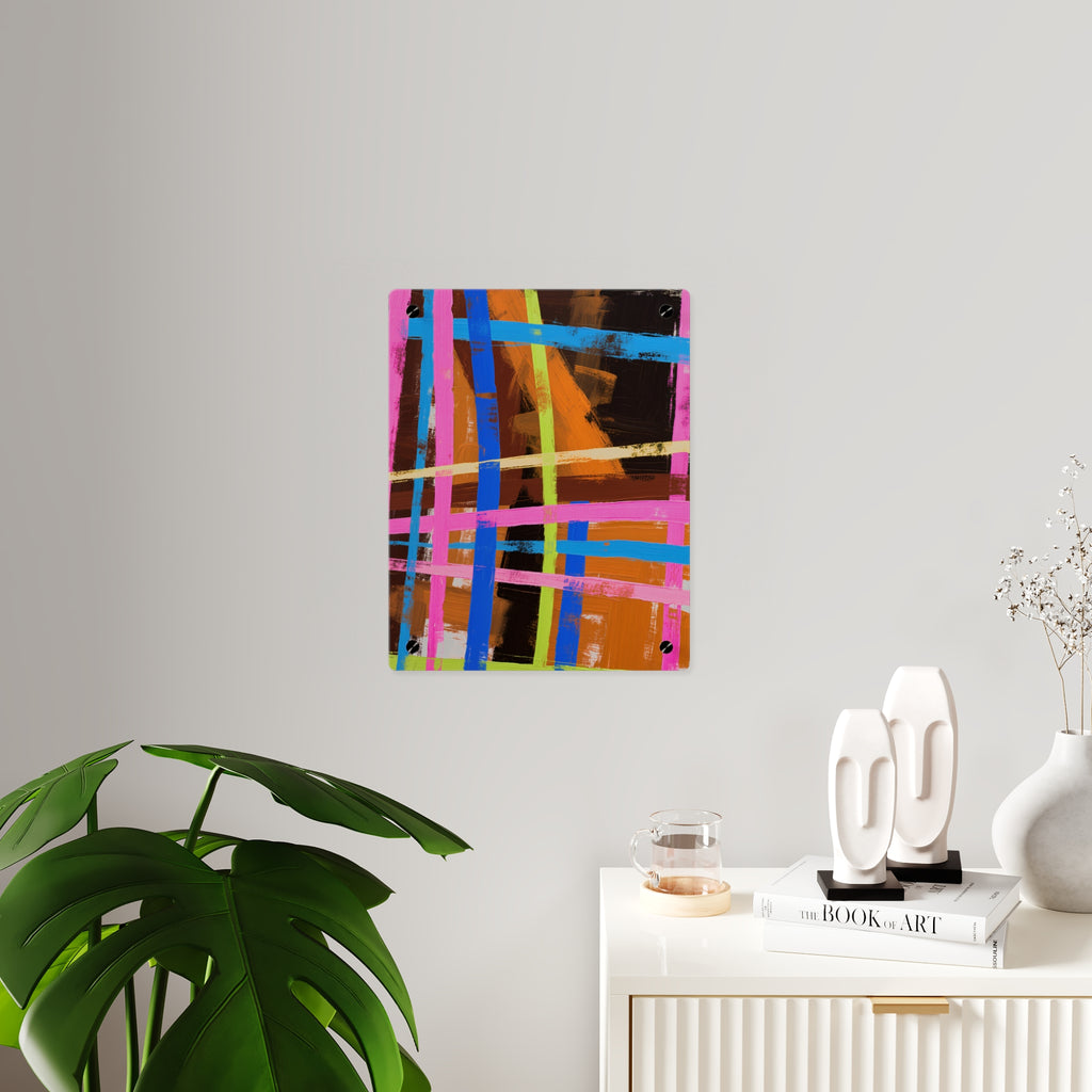 Abstract Neon Grid Acrylic Wall Art Panel — Colorful Modern Geometric Decor