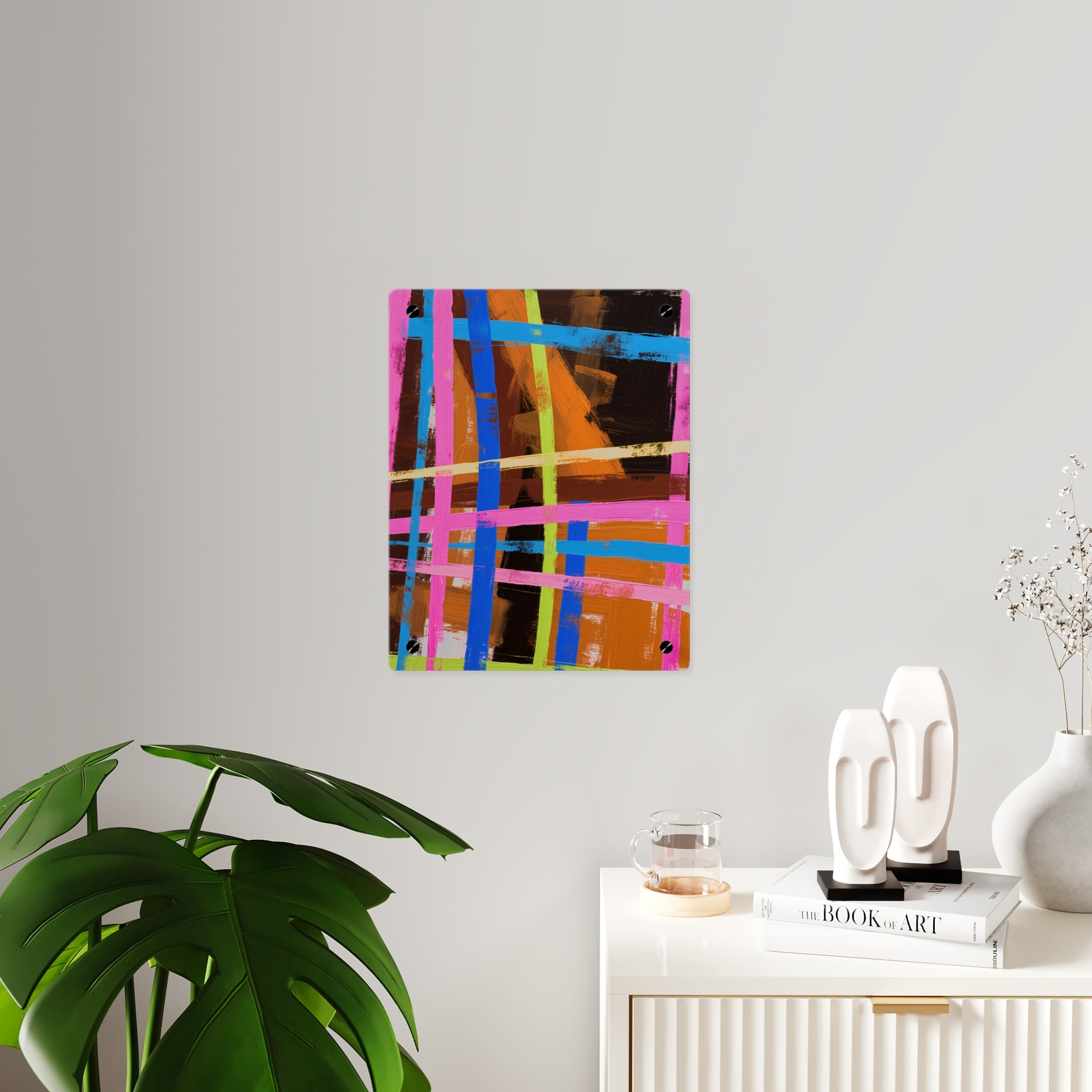 Abstract Neon Grid Acrylic Wall Art Panel — Colorful Modern Geometric Decor
