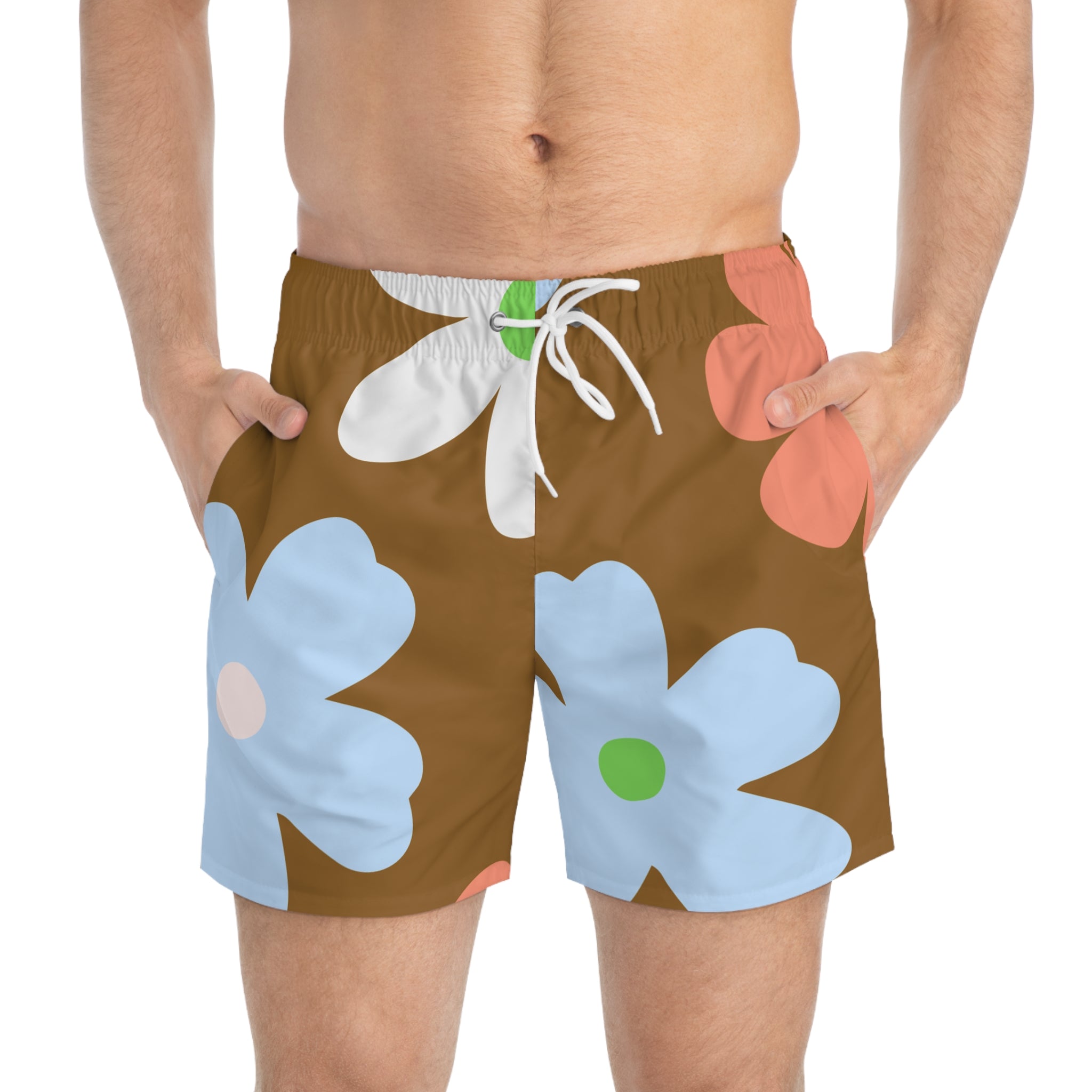 Brown Floral Swim Trunks