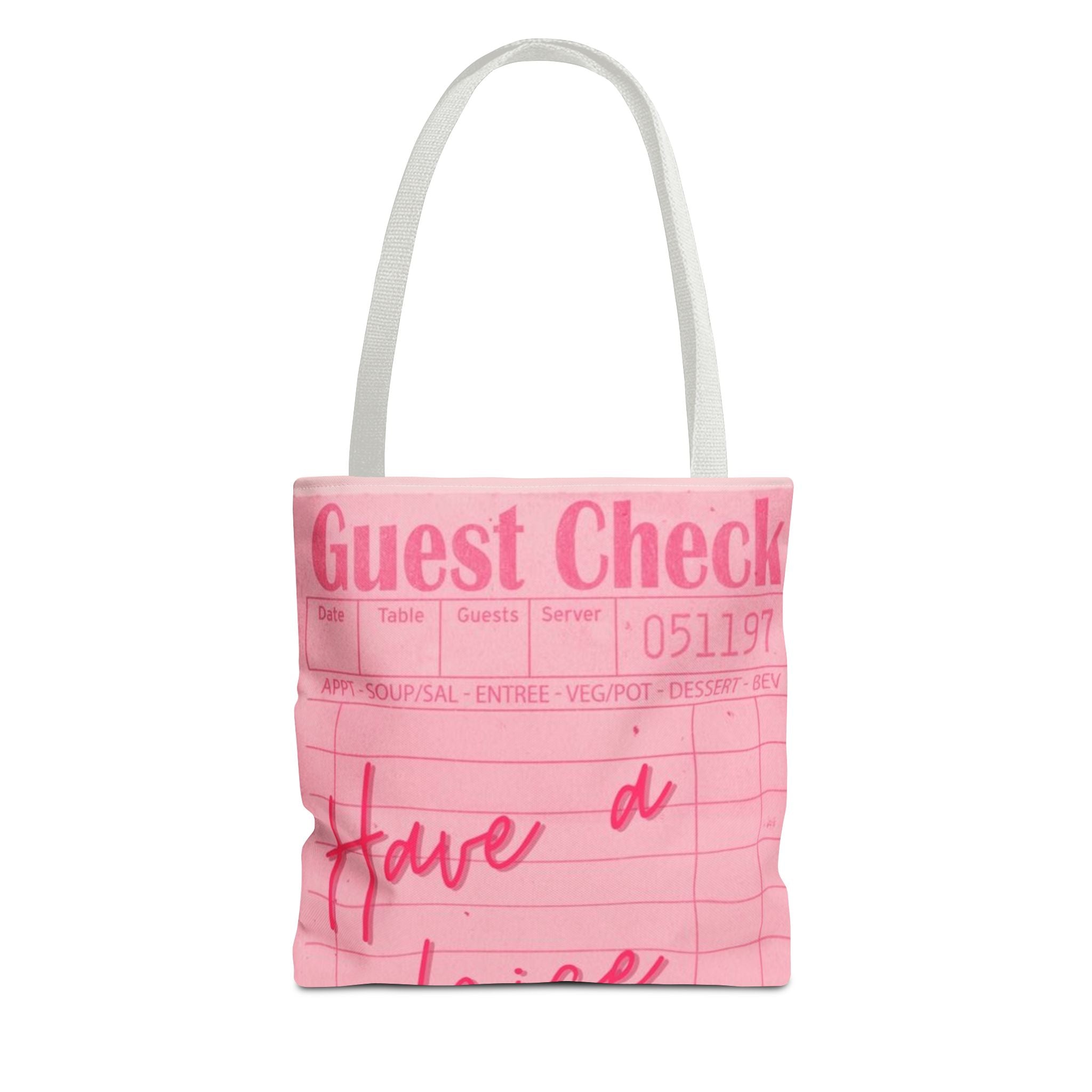 Guest Check Pink Tote Bag — 'Have a Nice Day' Retro Diner AOP Shopper