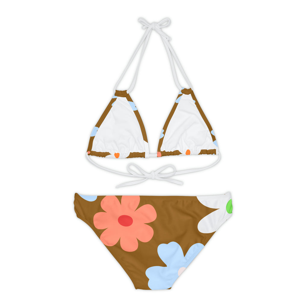 Brown Floral Strappy Bikini Set