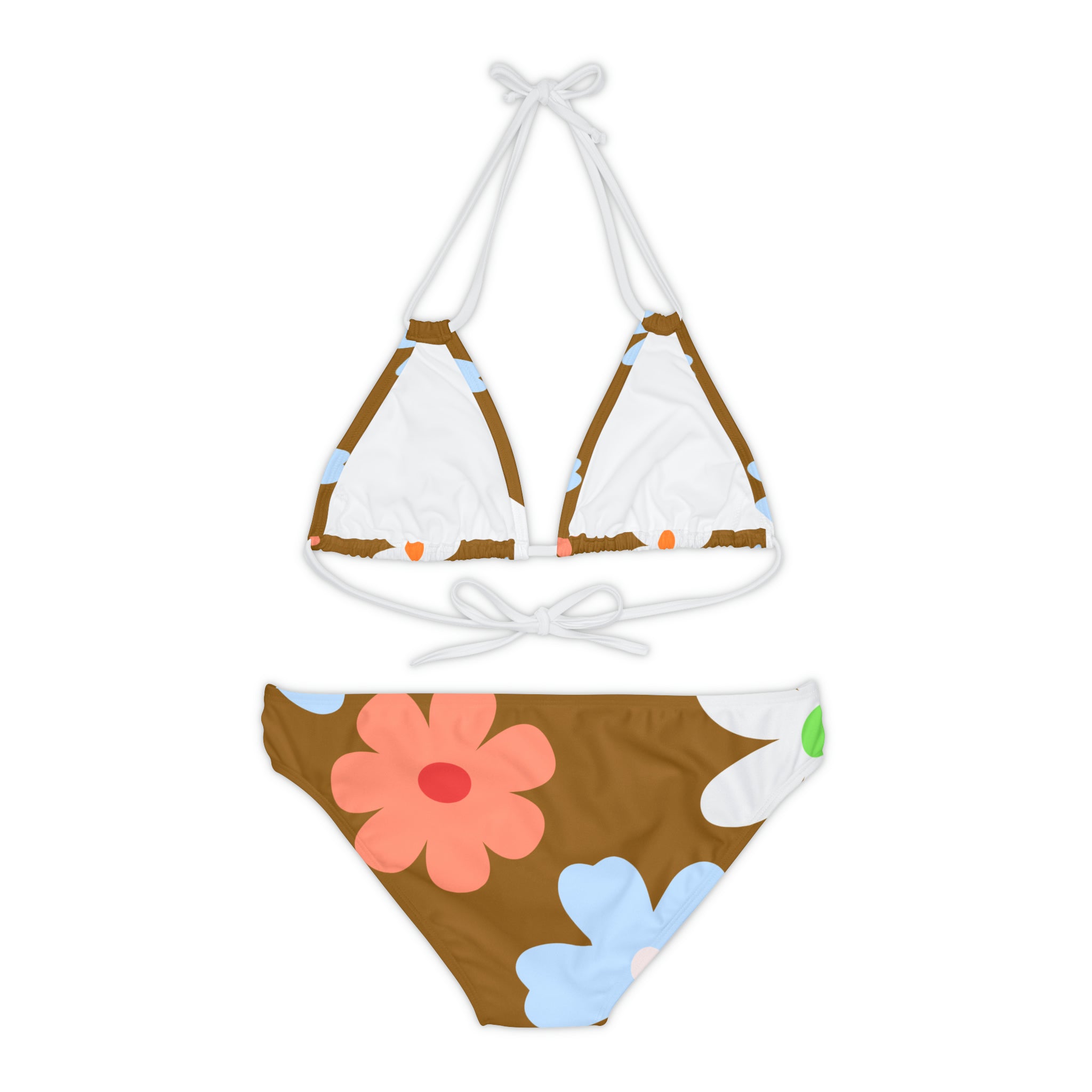 Brown Floral Strappy Bikini Set