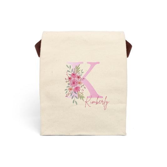 Personalized Floral Canvas Lunch Bag with Strap - Stylish and Eco-Friendly