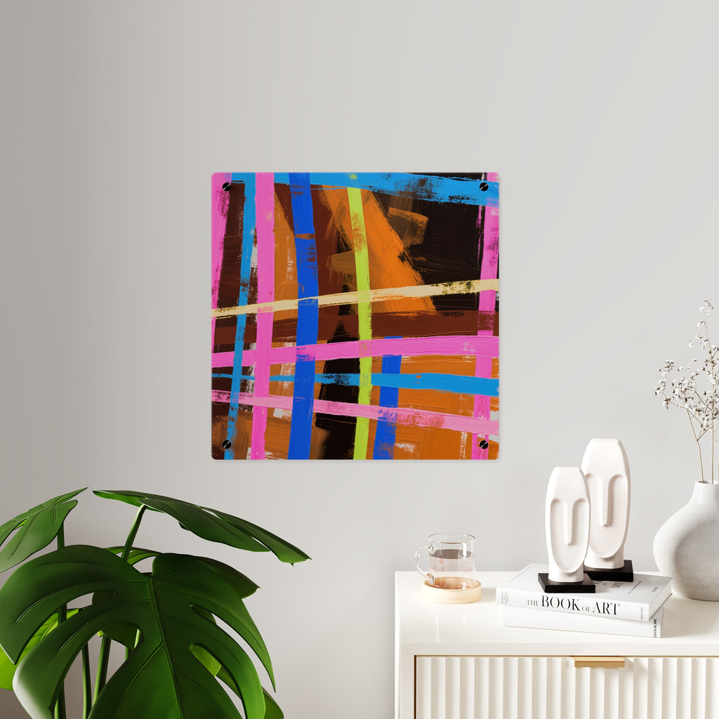 Abstract Neon Grid Acrylic Wall Art Panel — Colorful Modern Geometric Decor