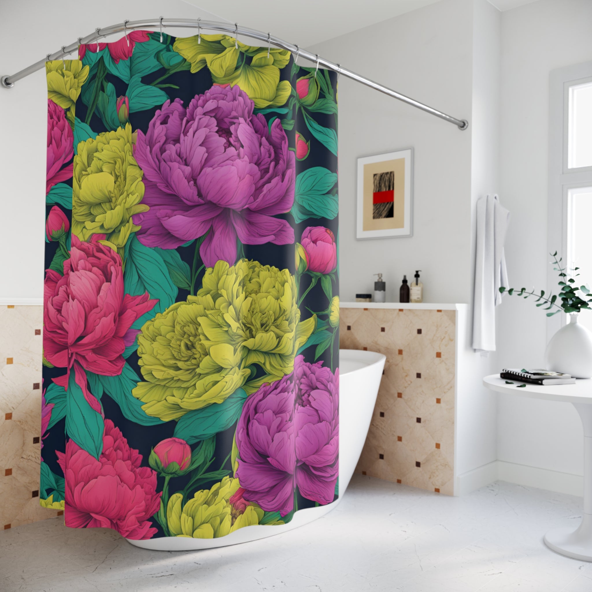Vibrant Floral Shower Curtain - Colorful Peony Design for Bathroom Decor