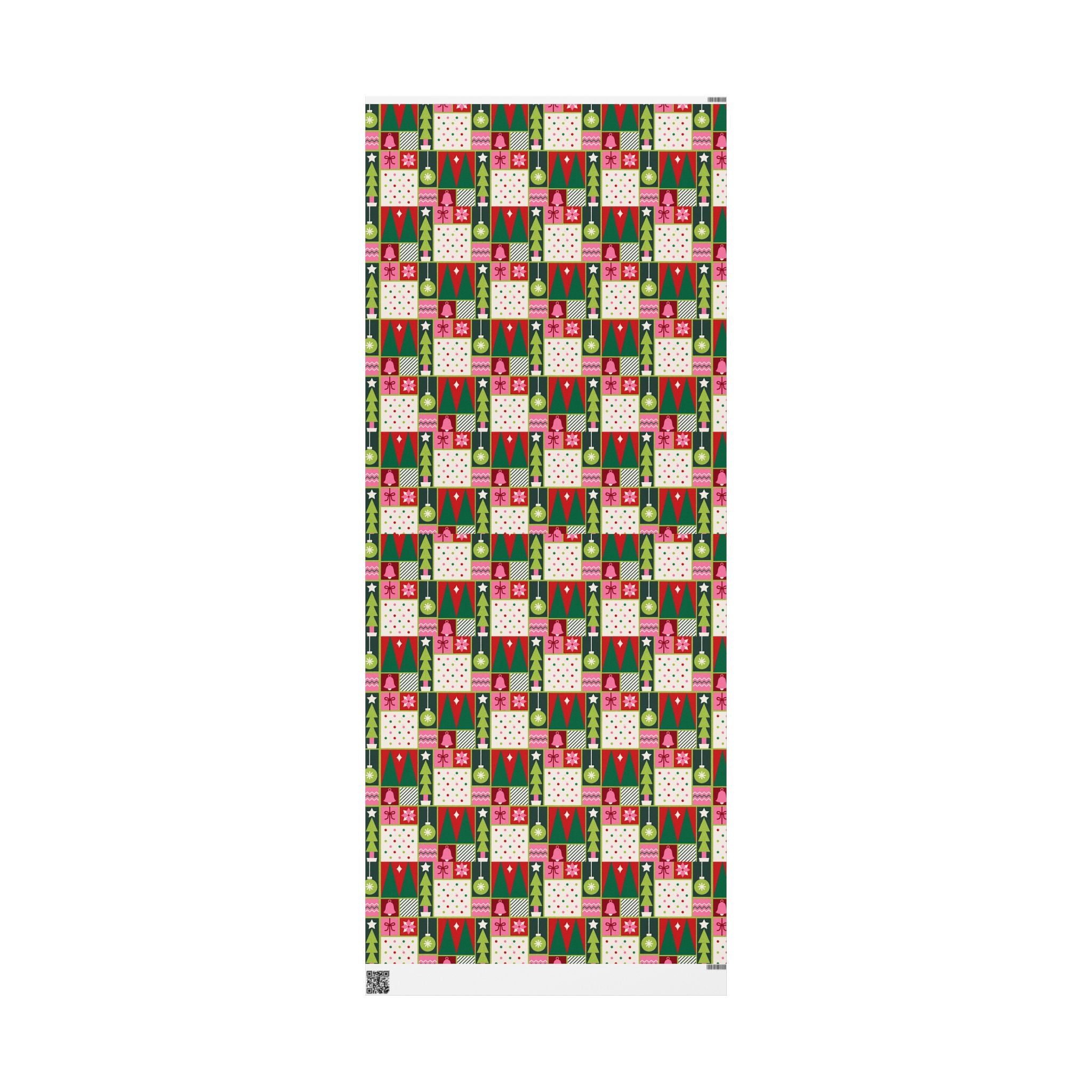 Christmas Patchwork Wrapping Paper Roll — Festive Green & Red Holiday Gift Wrap
