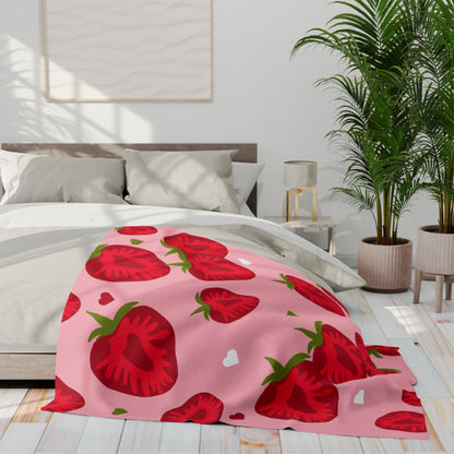 Strawberry Hearts Fleece Blanket