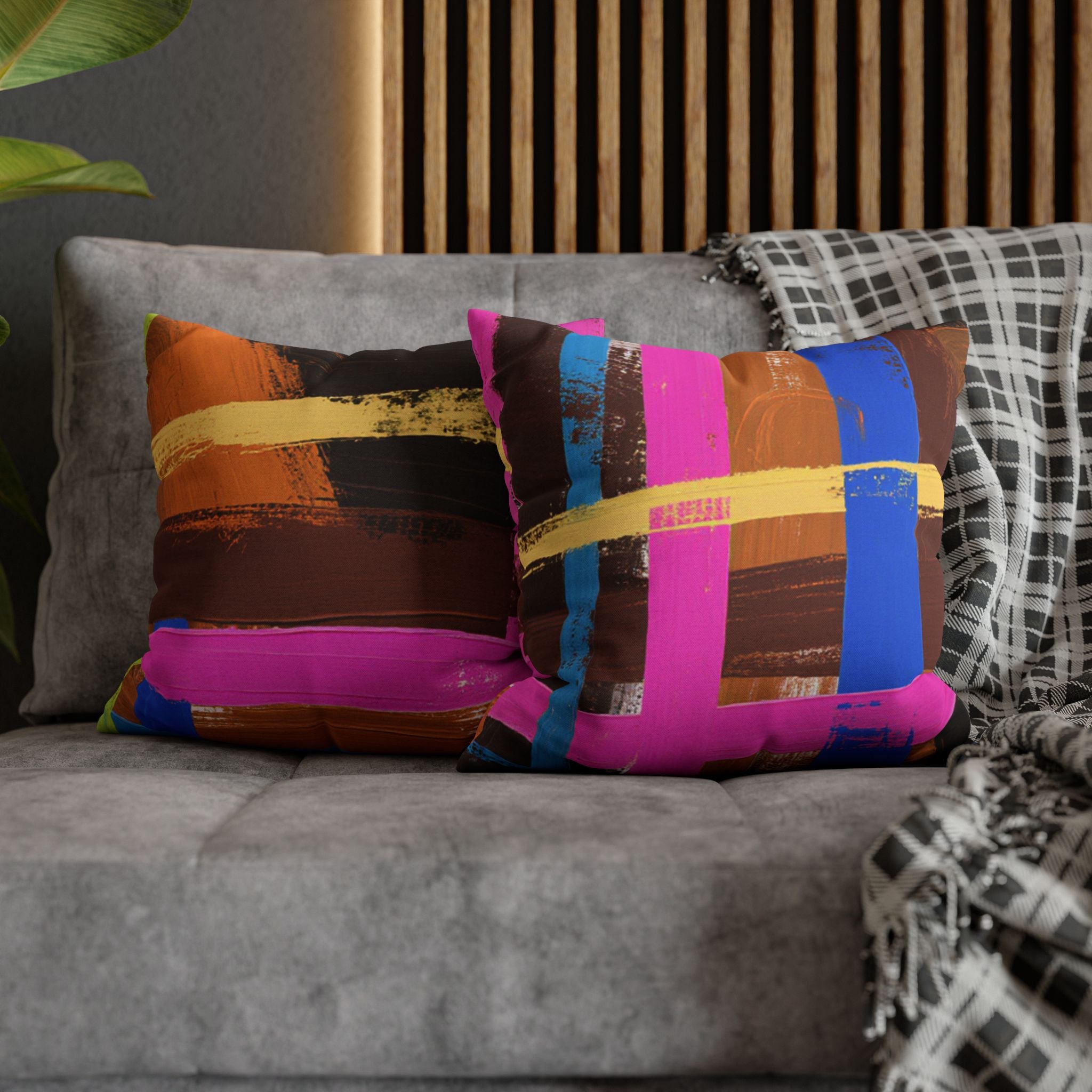 Plaid Accent Colorful Throw Pillow