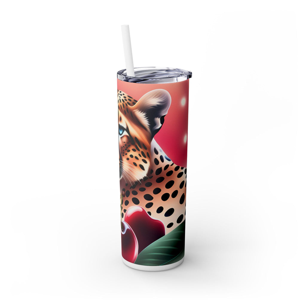 Wild Cherry Leopard Skinny Tumbler with Straw, 20oz - Vibrant Travel Mug for Nature Lovers