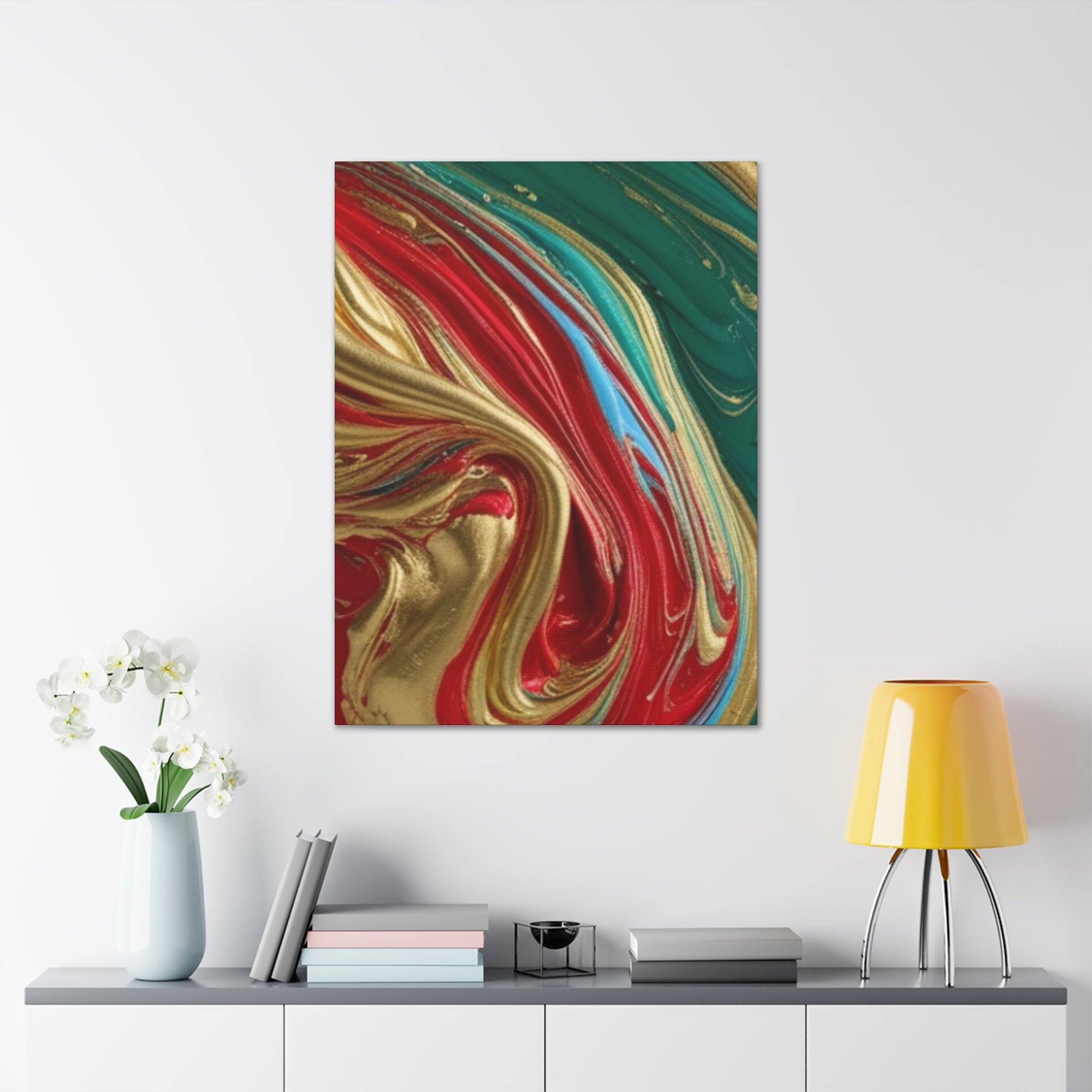 Abstract Swirl – Gold, Red, Blue, and Green Gallery Wrapped Canvas