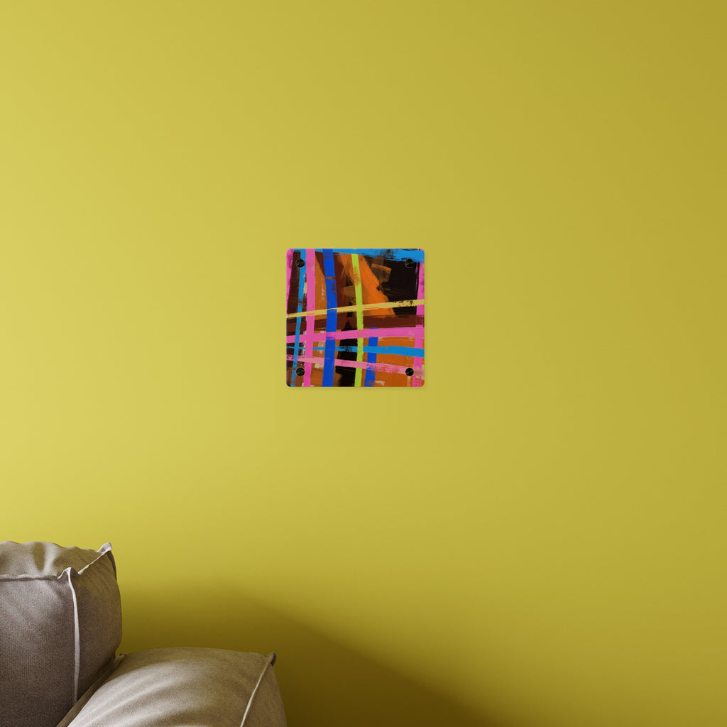 Abstract Neon Grid Acrylic Wall Art Panel — Colorful Modern Geometric Decor