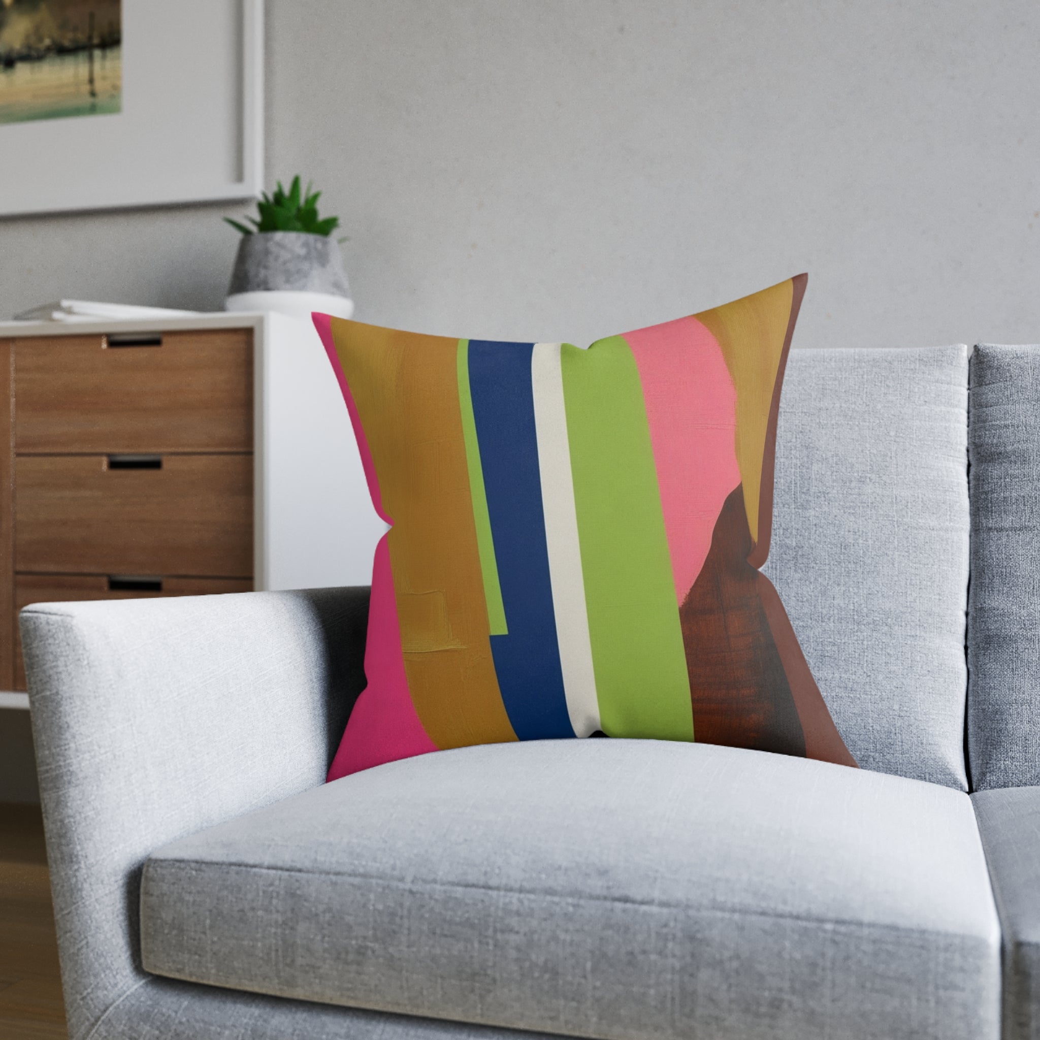 Abstract Colorblock Square Pillow — Bright Stripes Decorative Throw Pillow