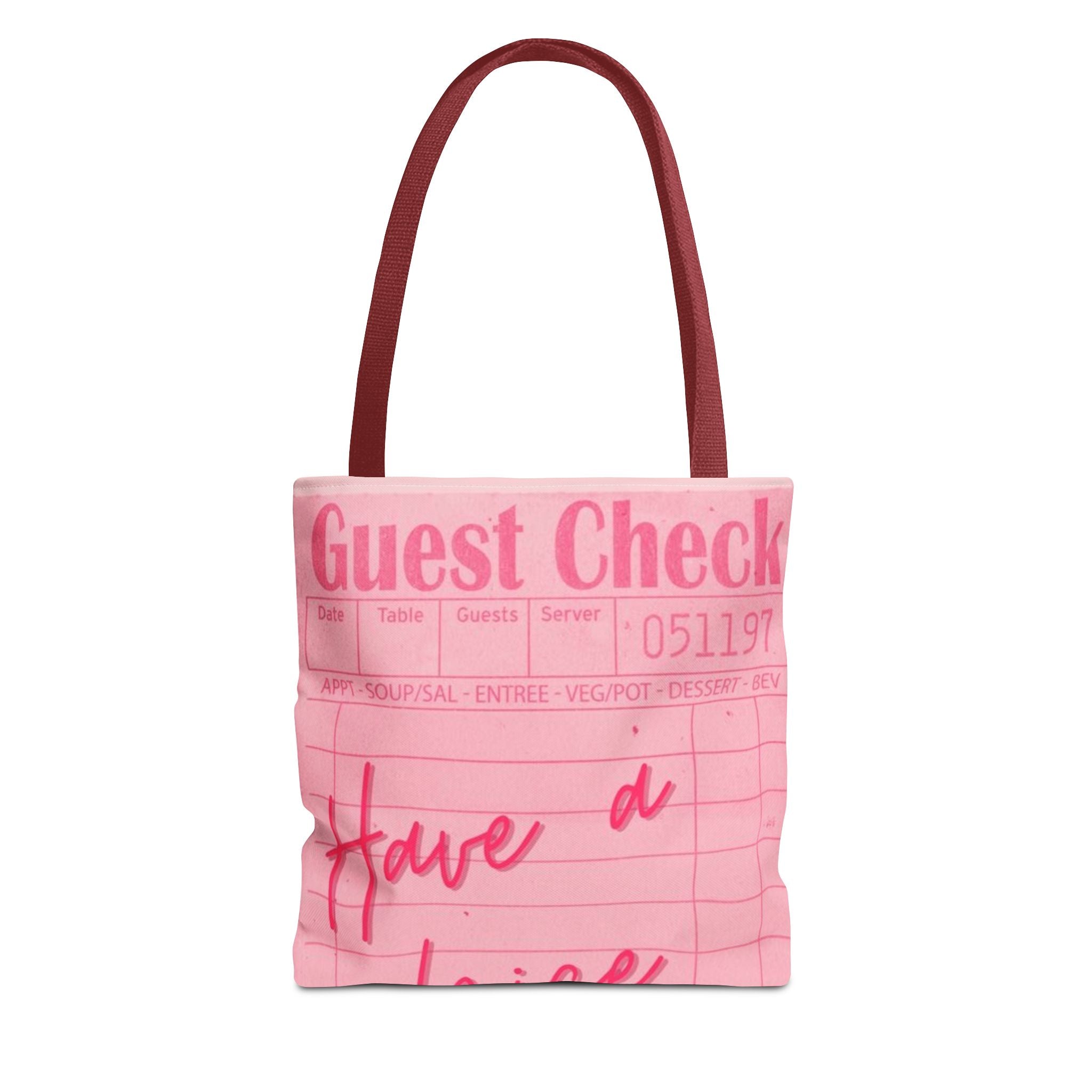 Guest Check Pink Tote Bag — 'Have a Nice Day' Retro Diner AOP Shopper
