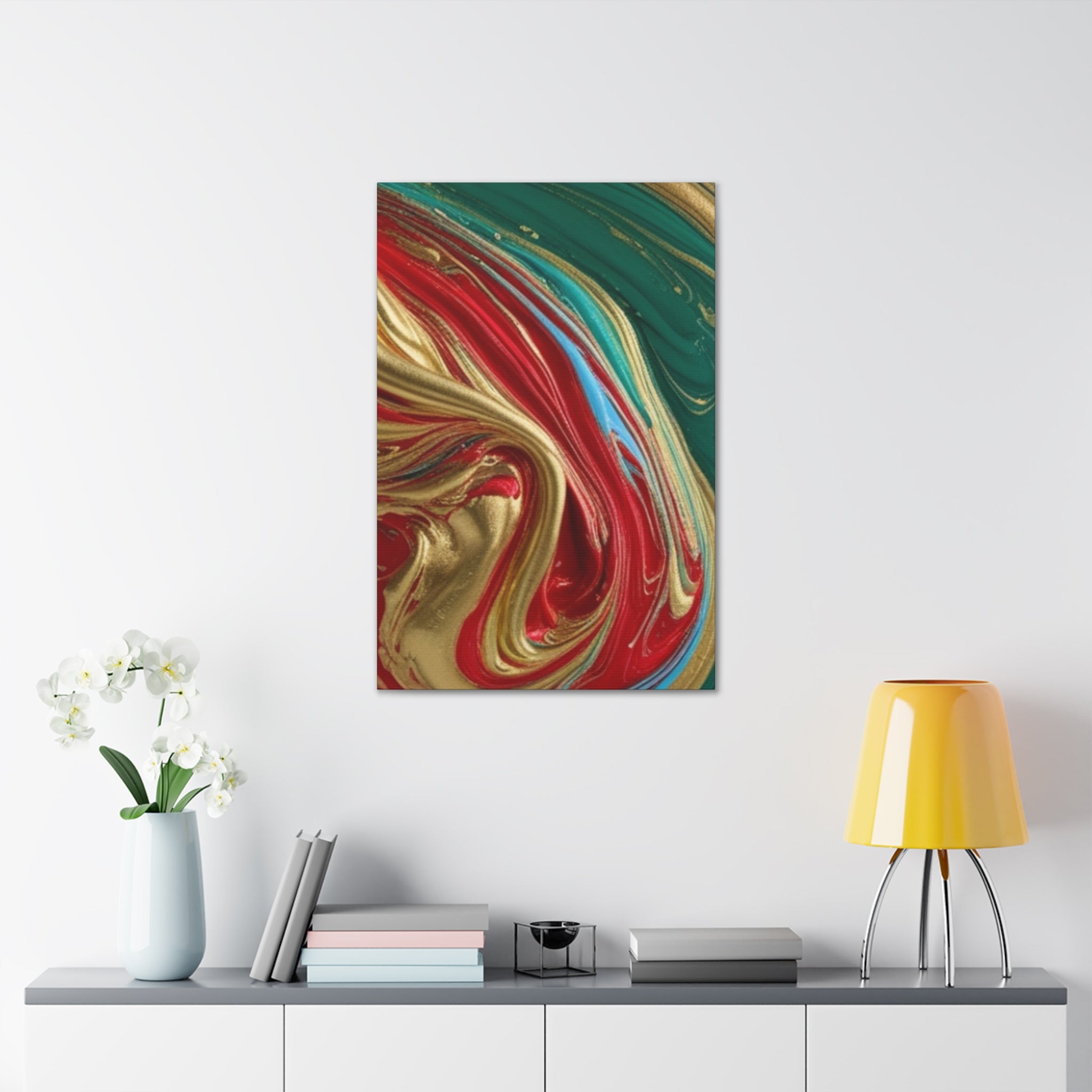 Abstract Swirl – Gold, Red, Blue, and Green Gallery Wrapped Canvas