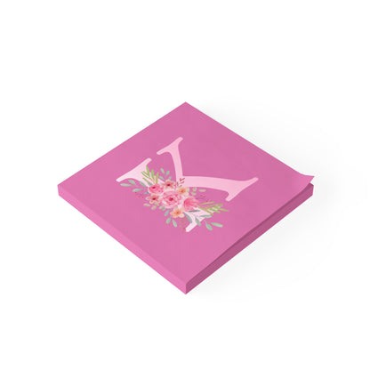 Personalized Floral Initial Post-it® Note Pads - Custom Pink Sticky Notes